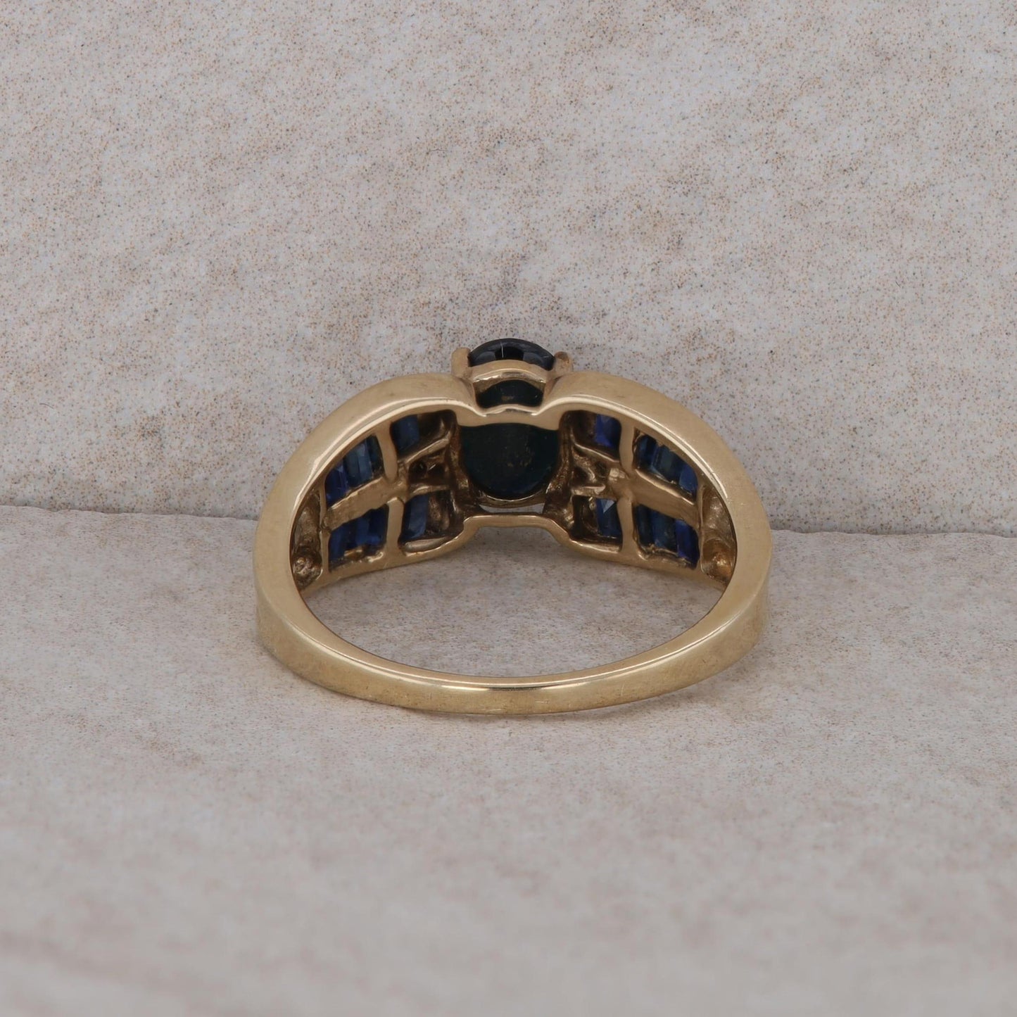 14k Yellow Gold Sapphire Oval and Baguette Ring with Diamonds