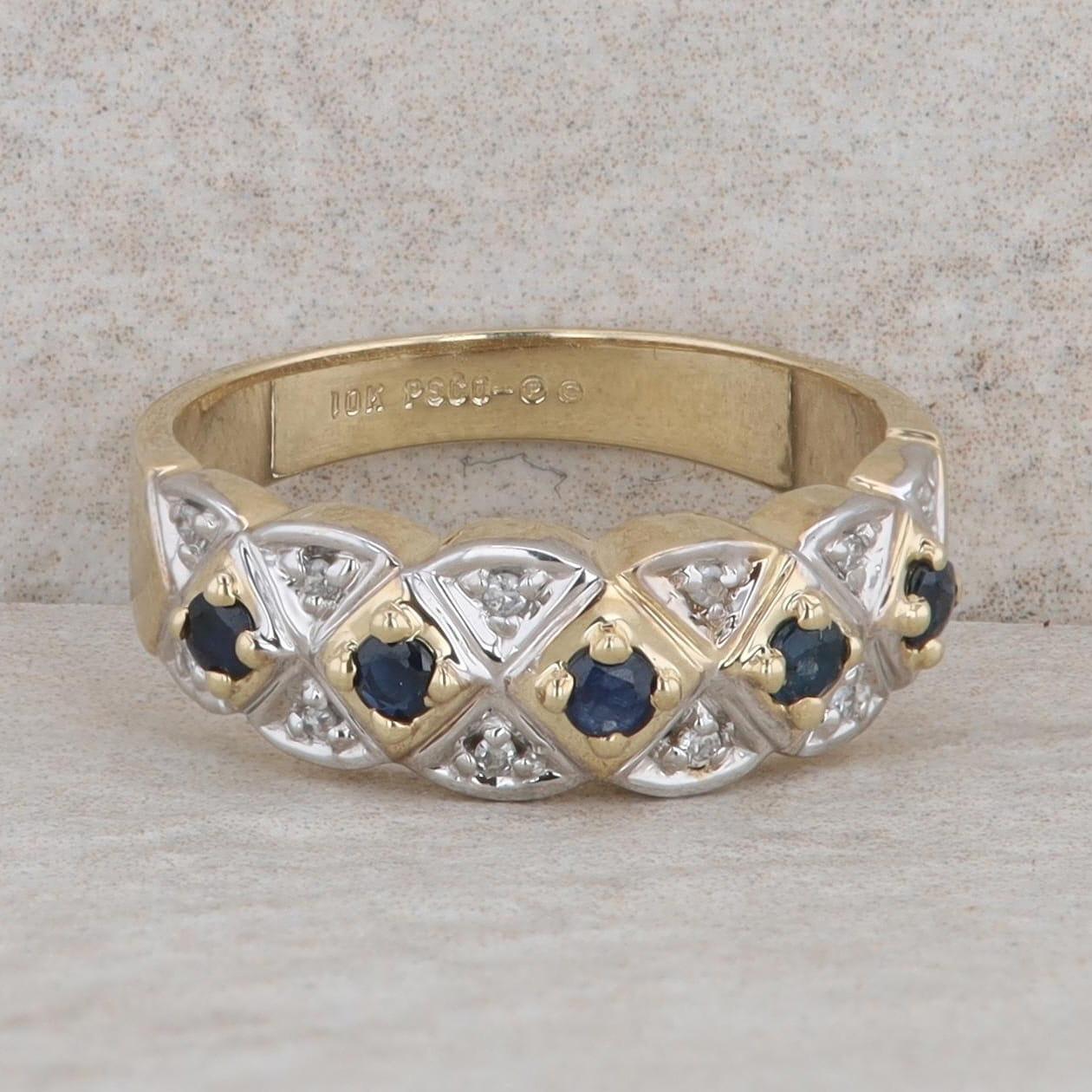 10k Yellow Gold Round Sapphire & Diamond Woven Band