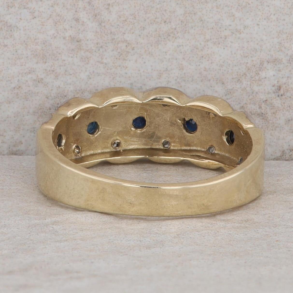 10k Yellow Gold Round Sapphire & Diamond Woven Band