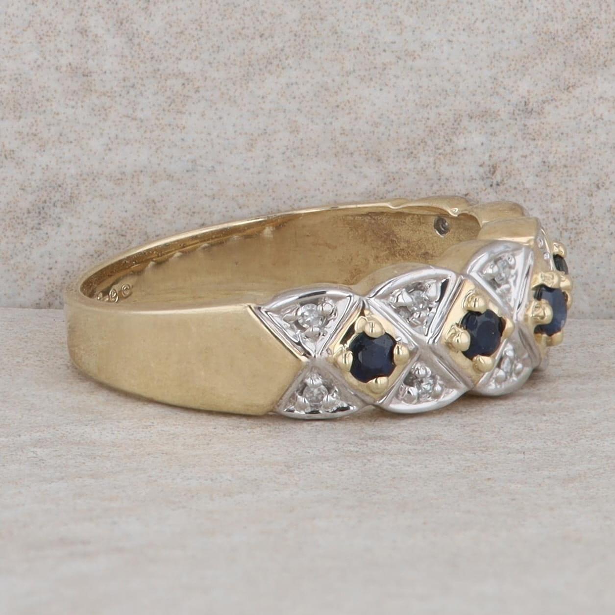 10k Yellow Gold Round Sapphire & Diamond Woven Band