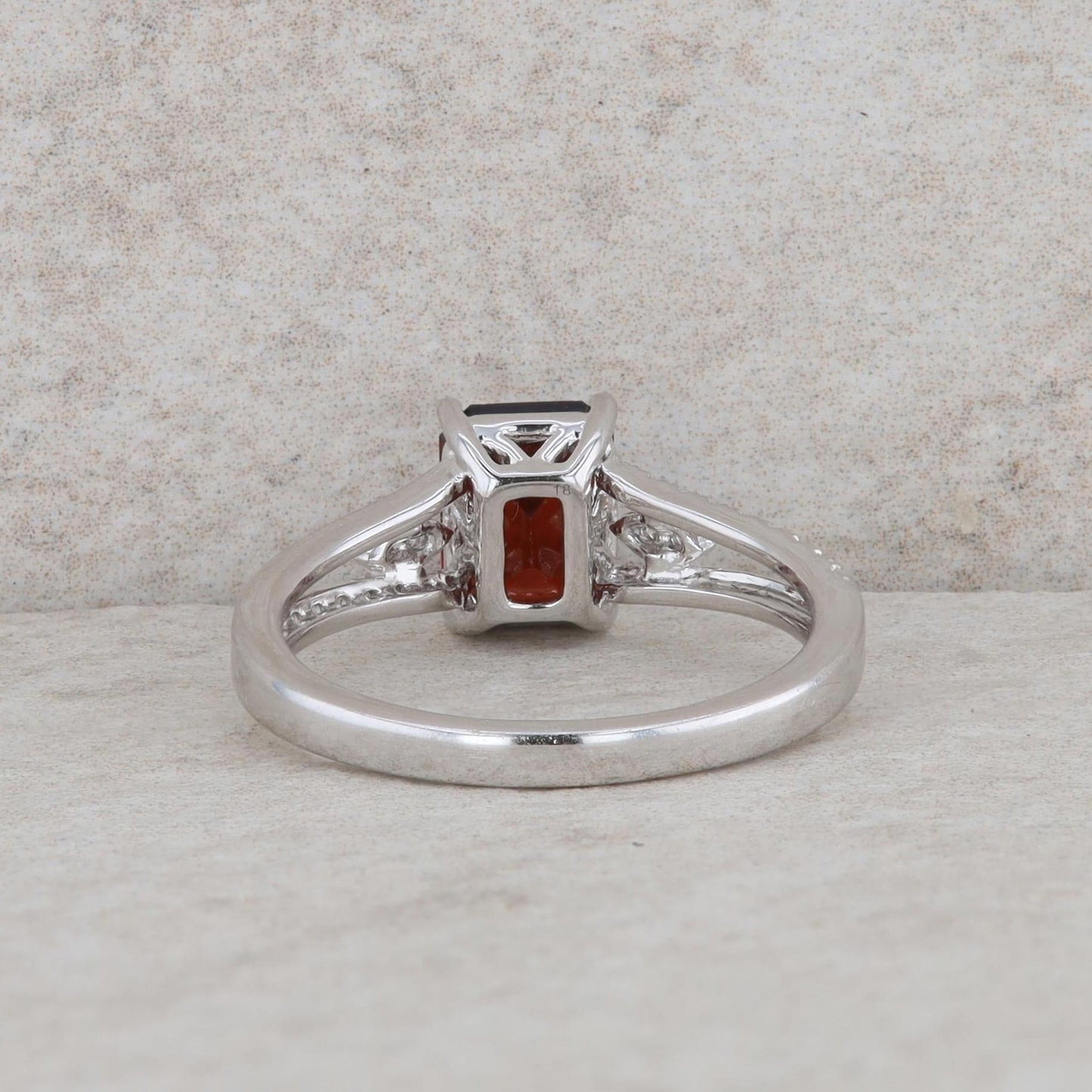 14k White Gold Emerald Cut Garnet and Diamond Ring