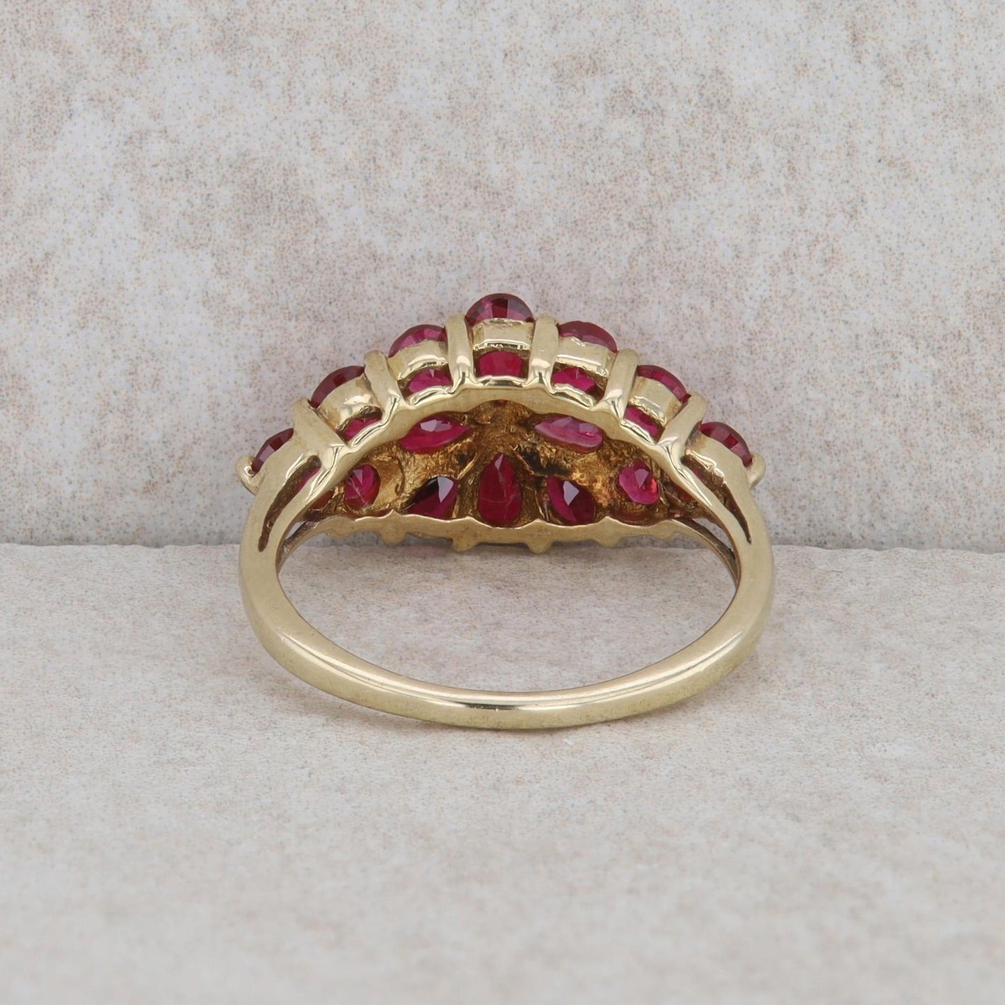 10k Yellow Gold Ruby Floral Accented Fashion Ring