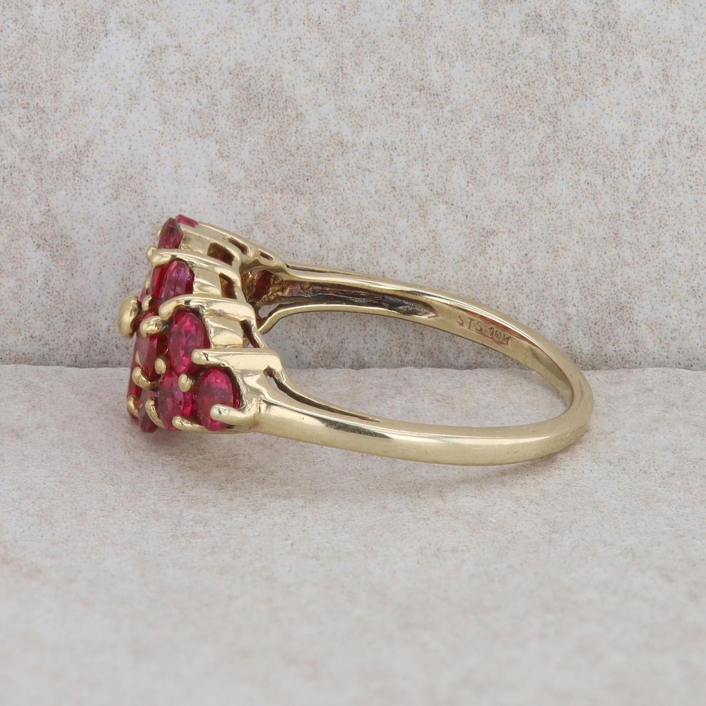 10k Yellow Gold Ruby Floral Accented Fashion Ring