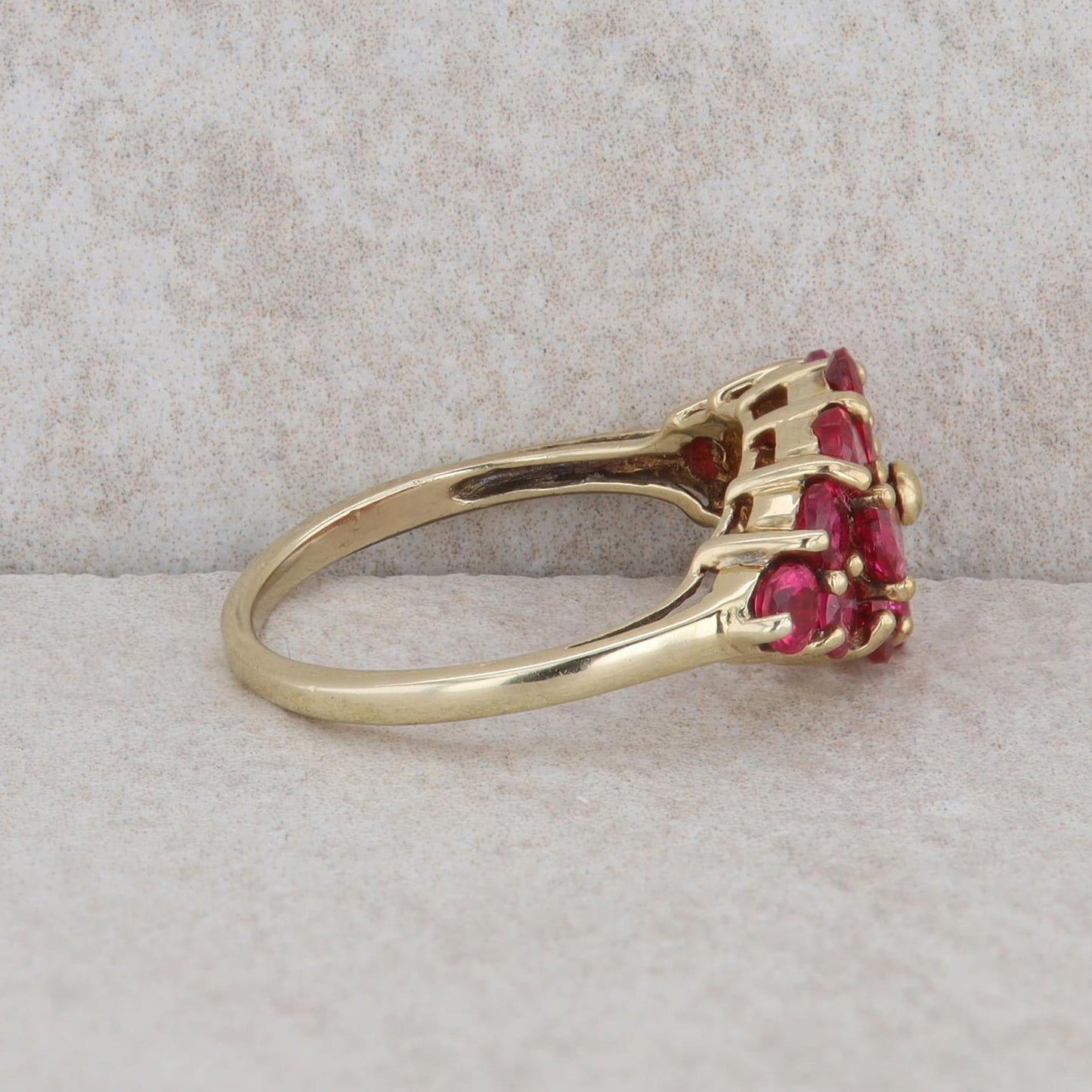 10k Yellow Gold Ruby Floral Accented Fashion Ring