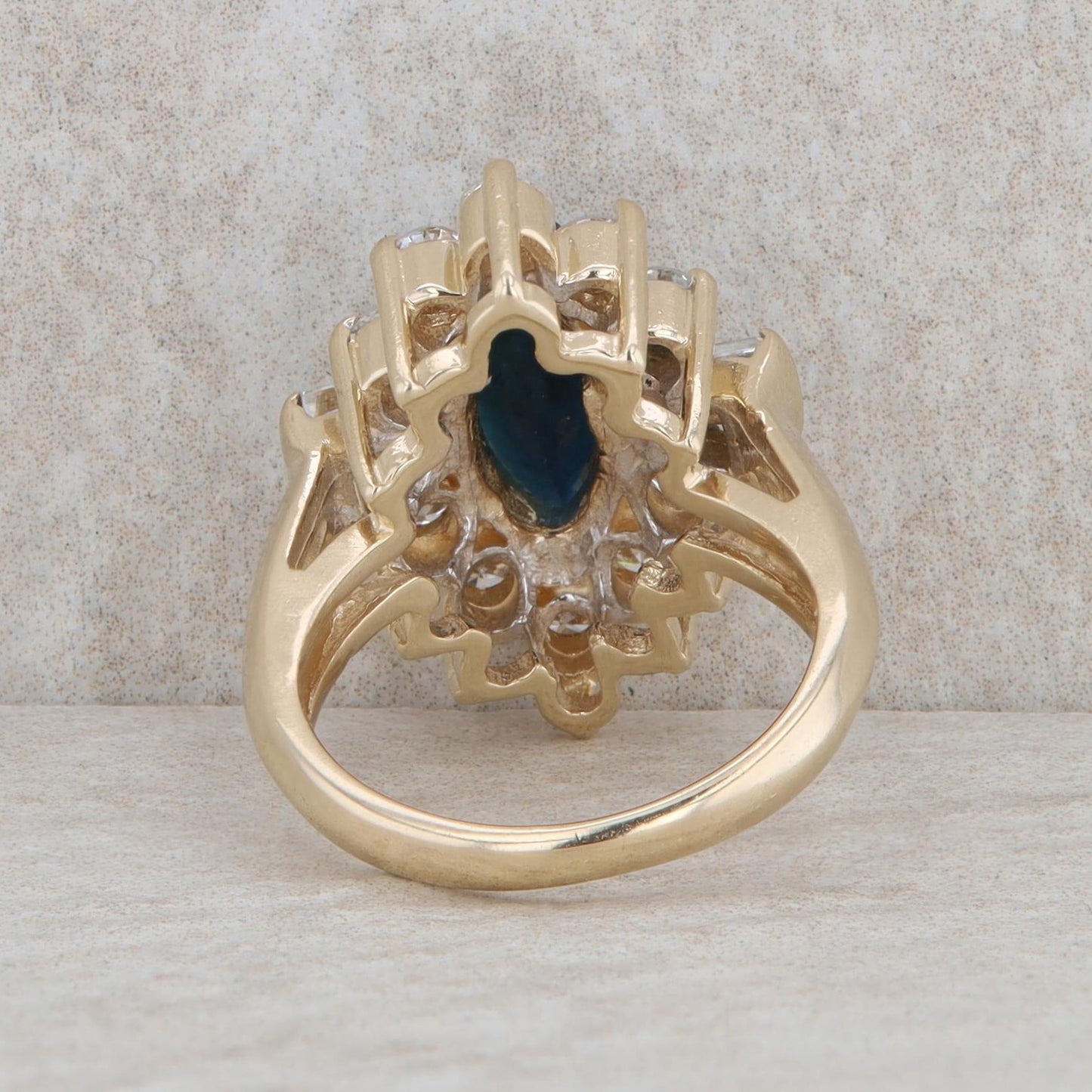 14k Yellow Gold Marquise Sapphire and Diamond Halo Ring