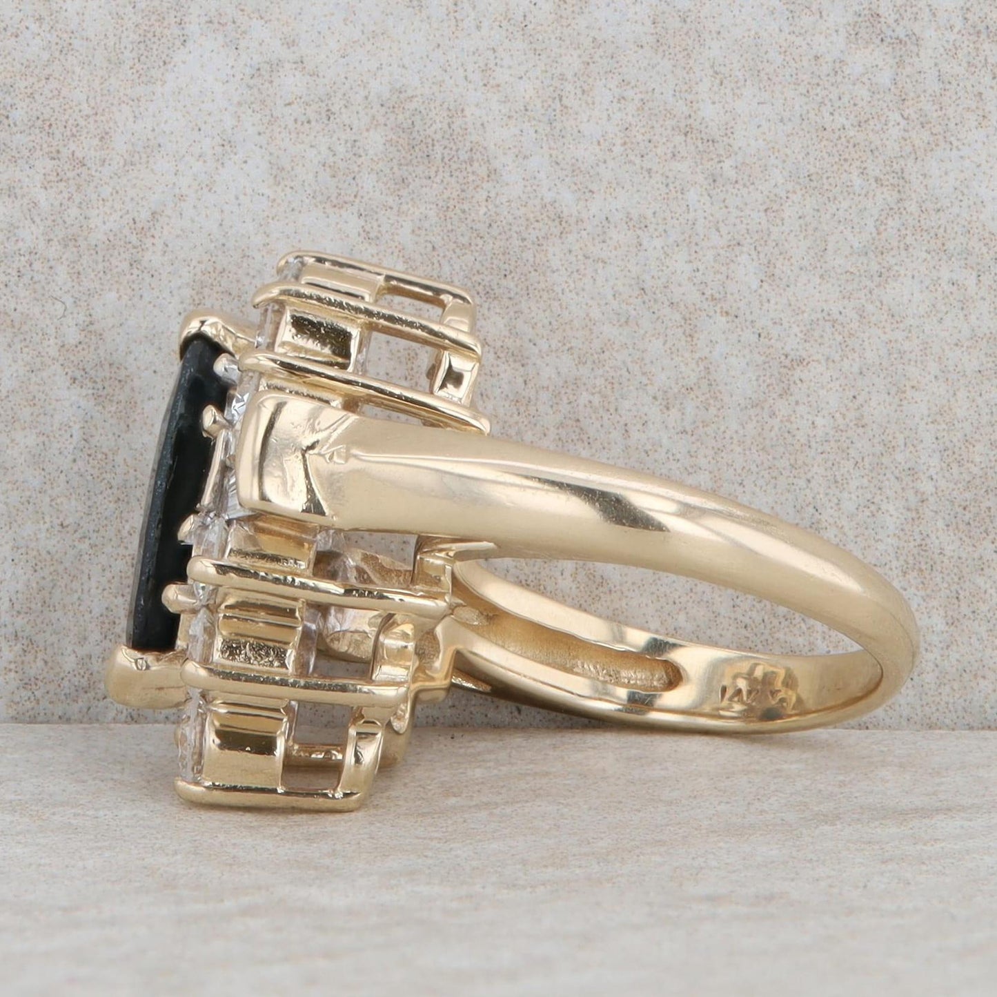 14k Yellow Gold Marquise Sapphire and Diamond Halo Ring