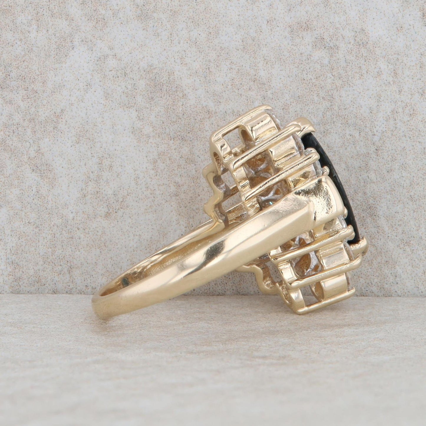 14k Yellow Gold Marquise Sapphire and Diamond Halo Ring