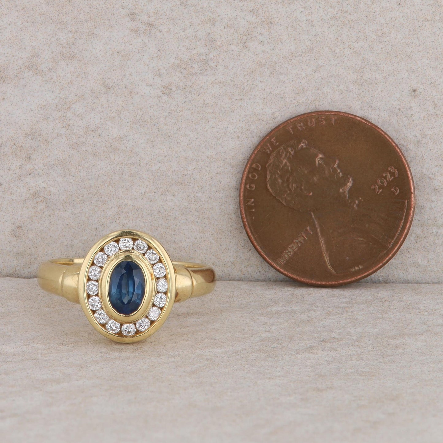 18k Yellow Gold Sapphire and Diamond Halo Ring