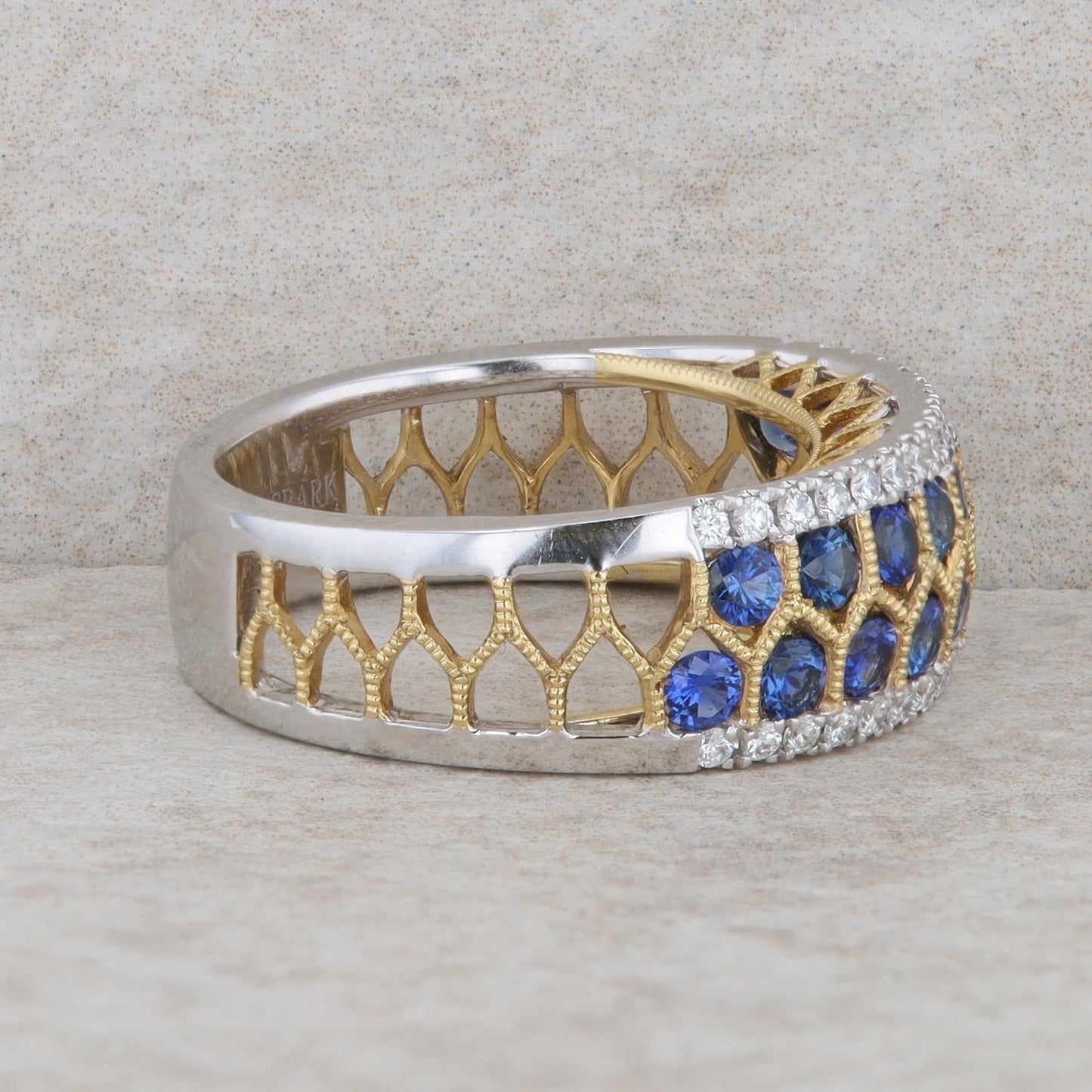 18k White and Yellow Gold Sapphire and Diamond Fashion Band