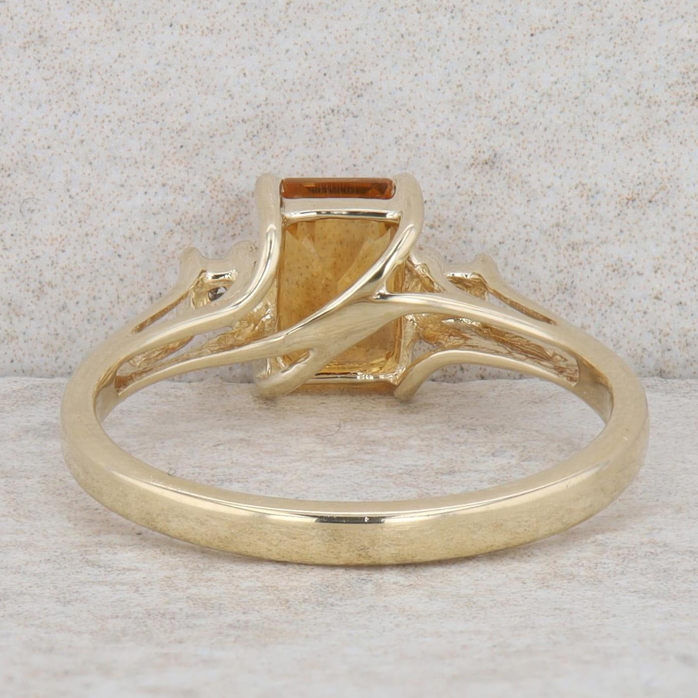10k Yellow Gold Emerald Cut Citrine & Diamond Split Shank Ring, Finger Size 6.25