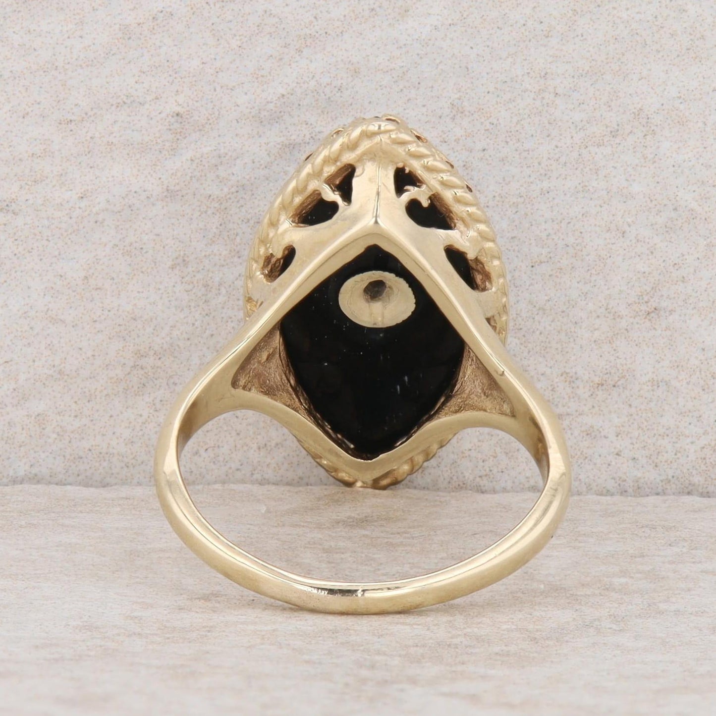 10k Two-Tone Gold Marquise Onyx & Diamond Ring, Finger Size 6