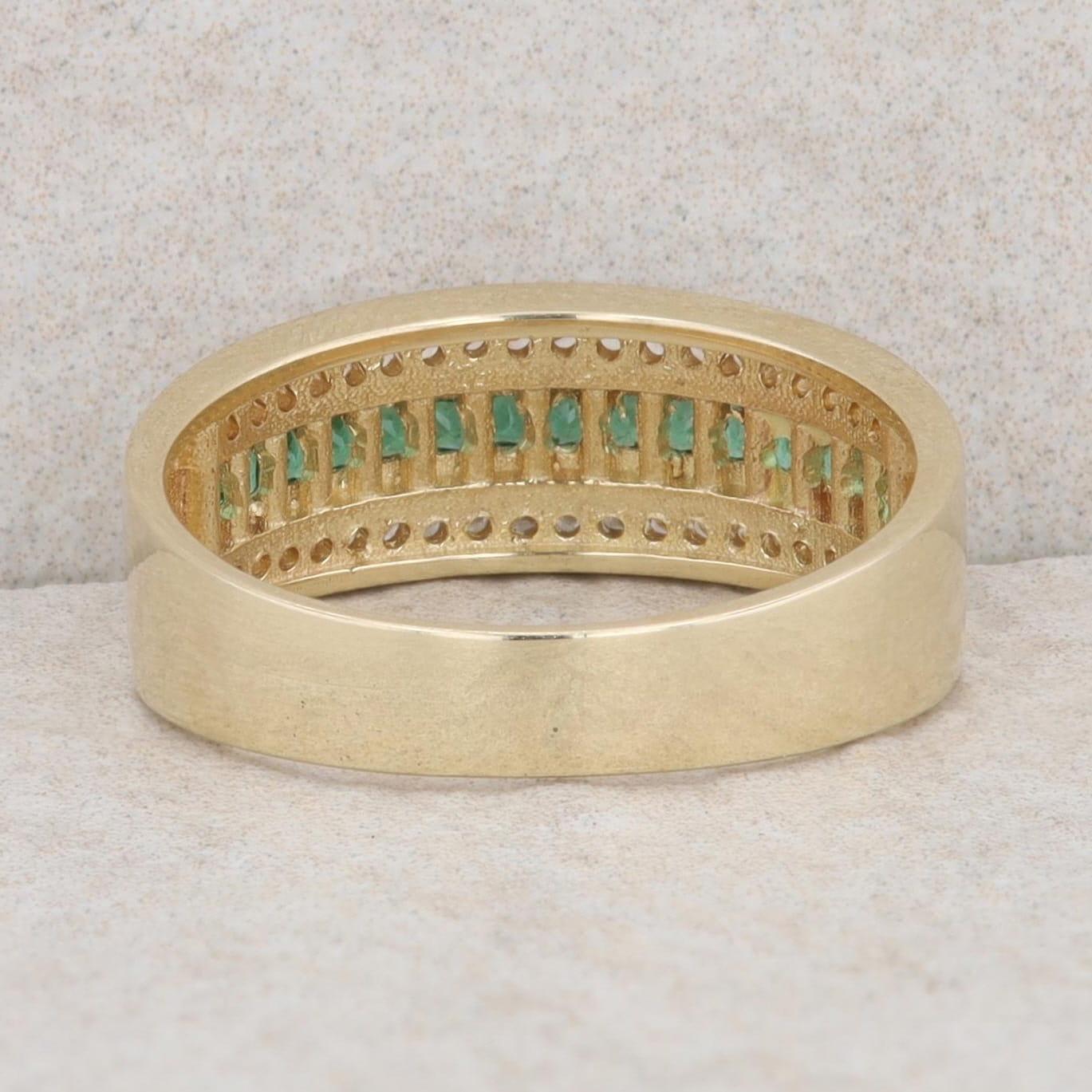 14k Yellow Gold Square Cut Green & White Cubic Zirconia Band