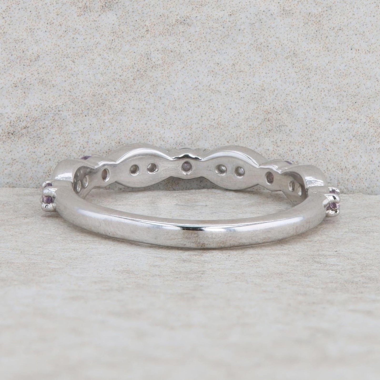 14k White Gold Imitation Alexandrite & Natural Diamond Alternating Band
