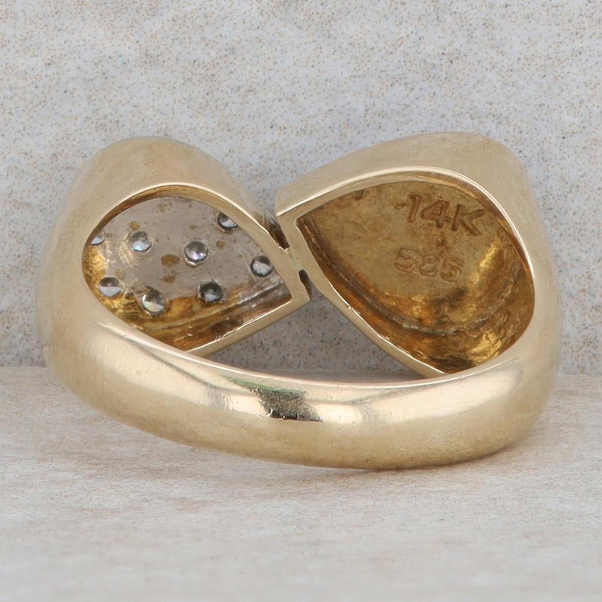 14k Yellow Gold Pear Shape Lapis & Diamond Bypass Ring
