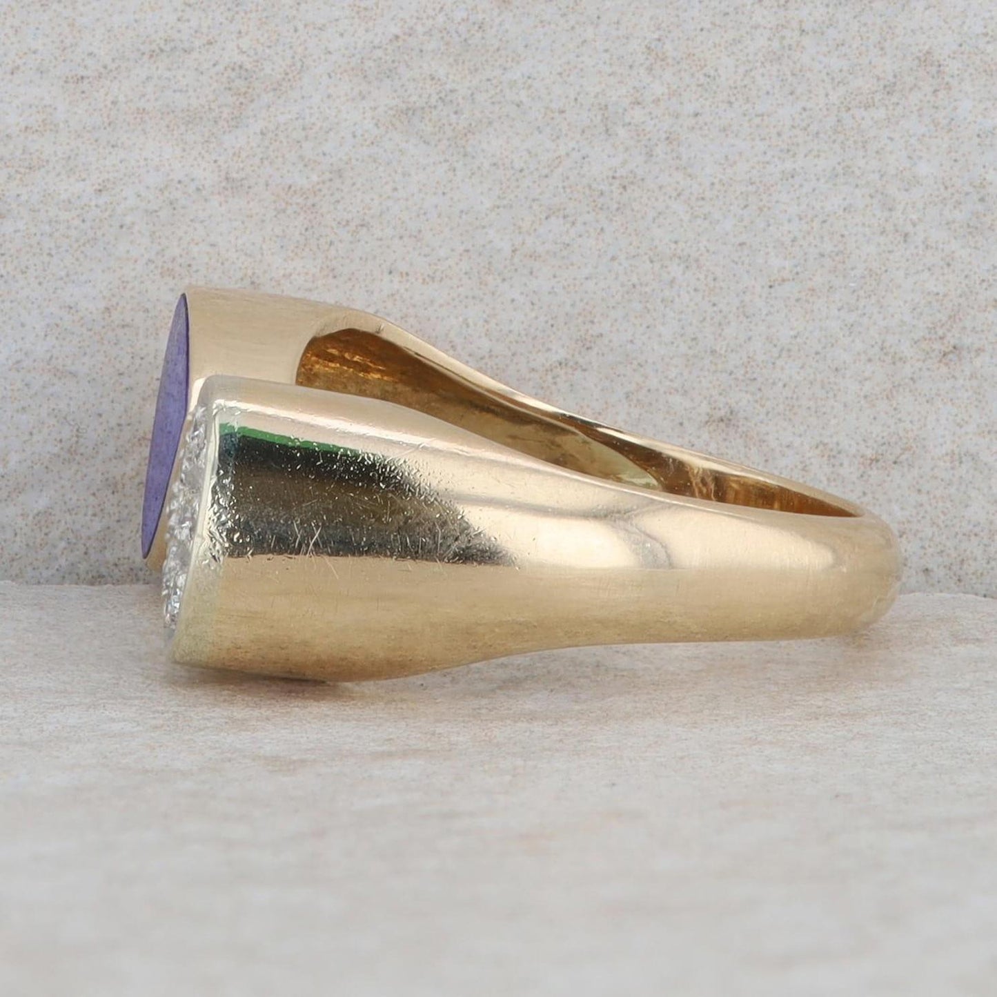 14k Yellow Gold Pear Shape Lapis & Diamond Bypass Ring