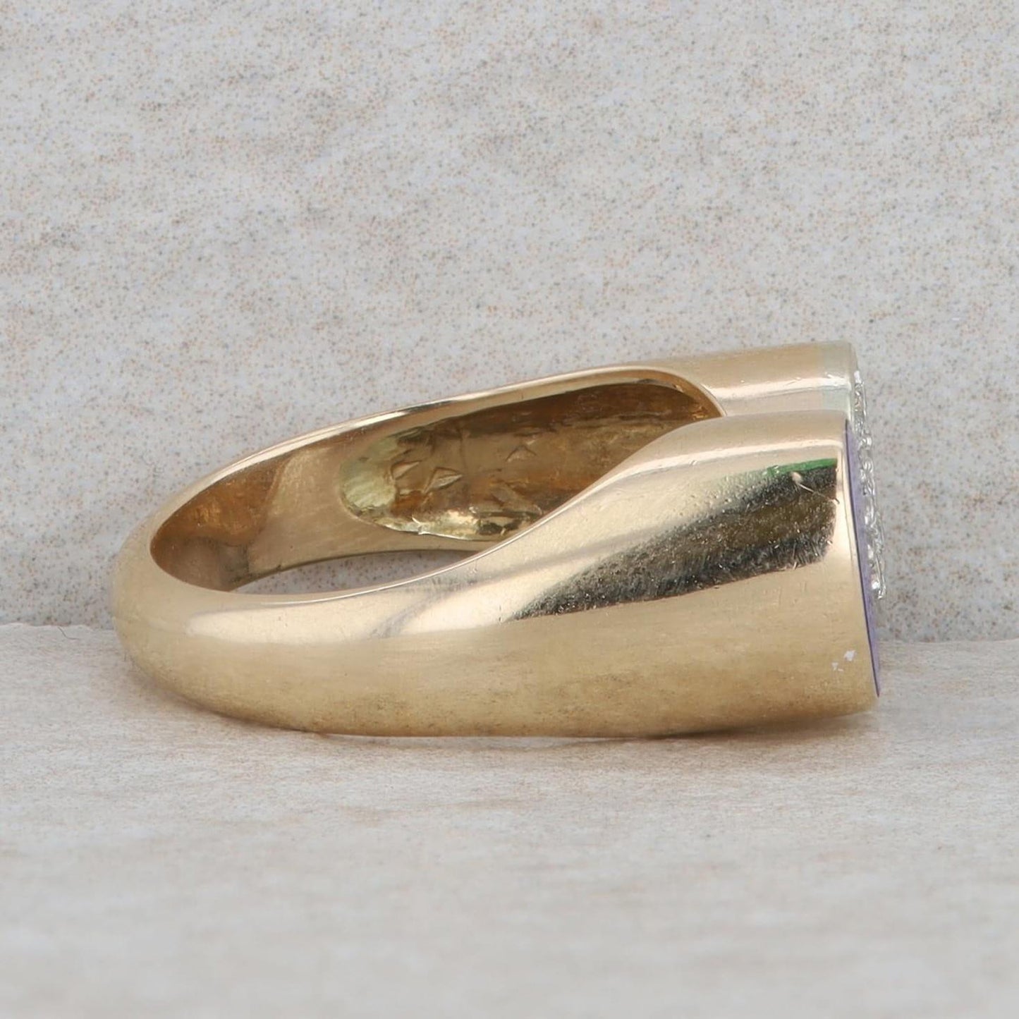 14k Yellow Gold Pear Shape Lapis & Diamond Bypass Ring