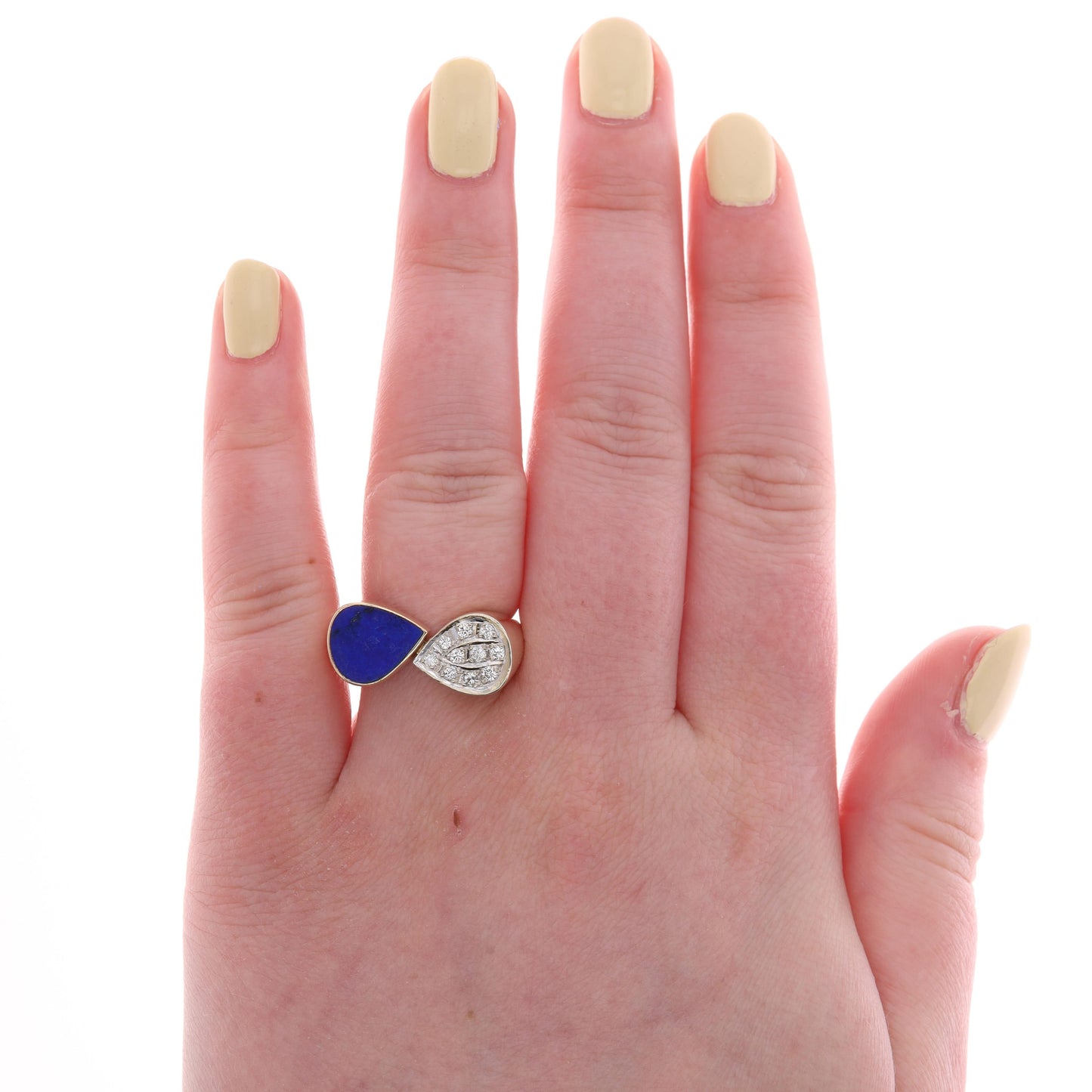 14k Yellow Gold Pear Shape Lapis & Diamond Bypass Ring