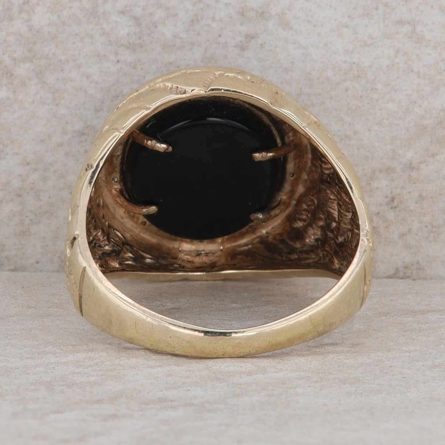 10k Yellow Gold Onyx Disc & Diamond Halo Nugget Style Ring