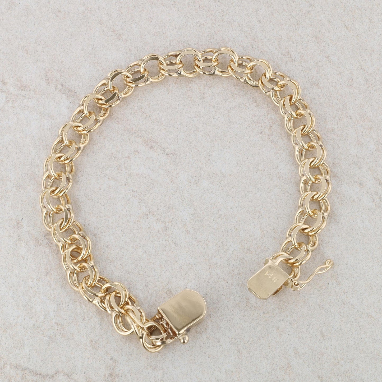 14k Yellow Gold Double Link Charm Fashion Bracelet 14.2g