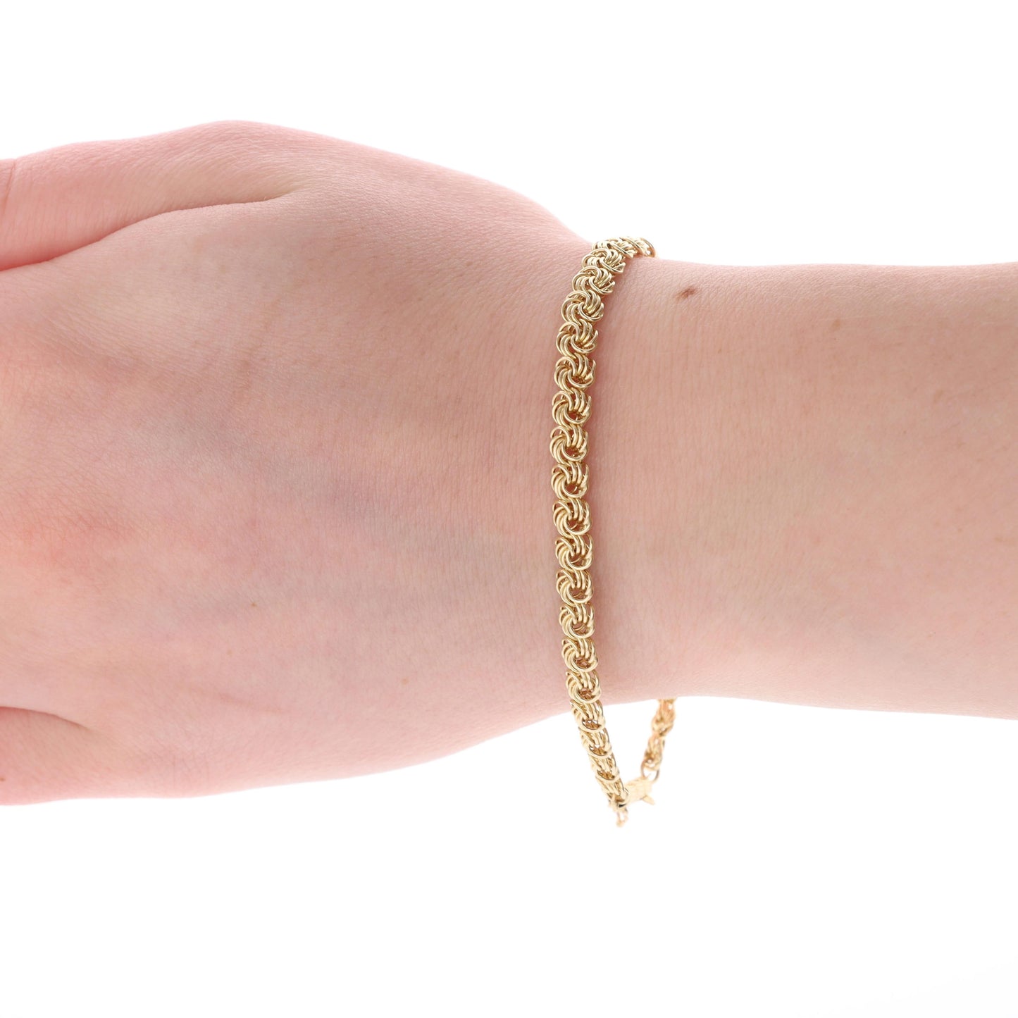 14k Yellow Gold Circle Love Knot Swirl Link Bracelet 2.72g