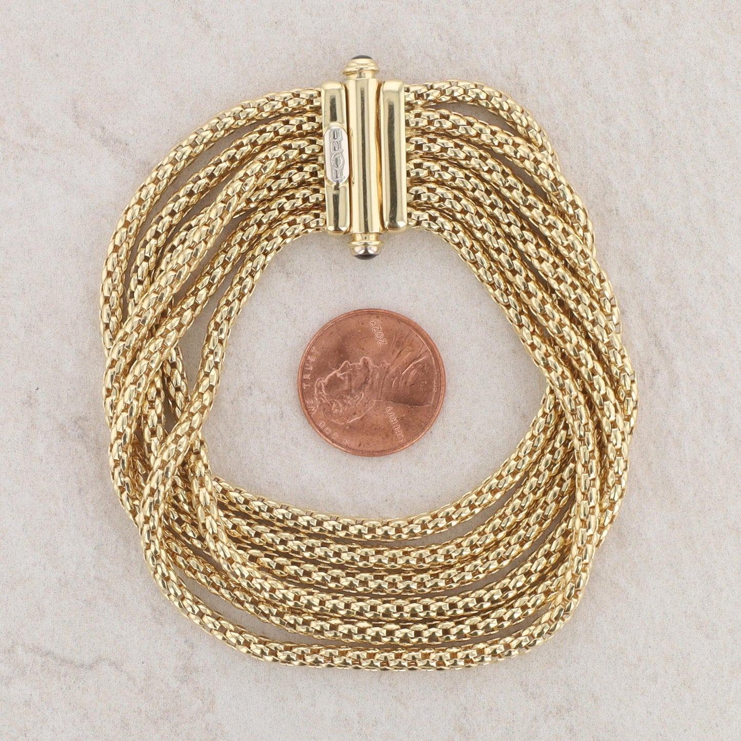 18k Yellow Gold Popcorn Chain 5 Strand Cabochon Sapphire Clasp Bracelet, FOPE