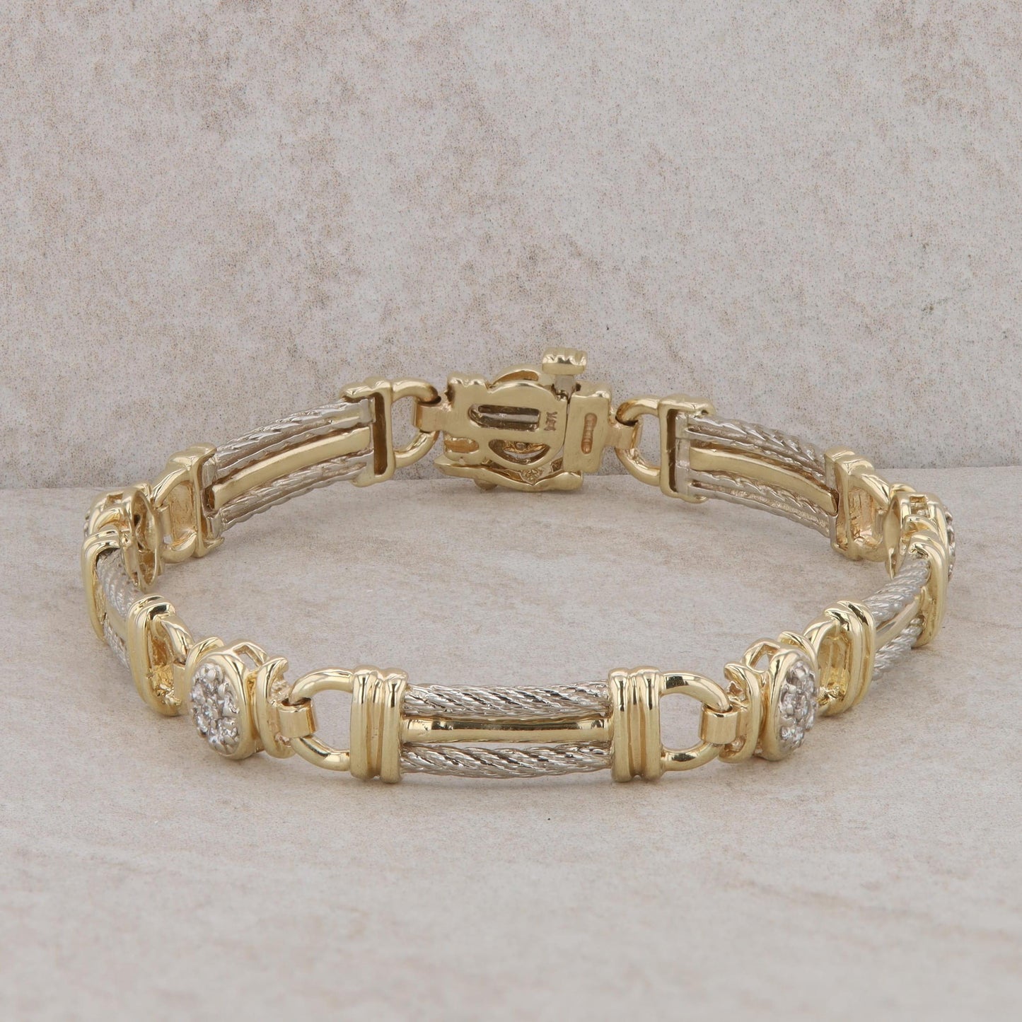 14k White and Yellow Gold Diamond Cluster Link Bracelet