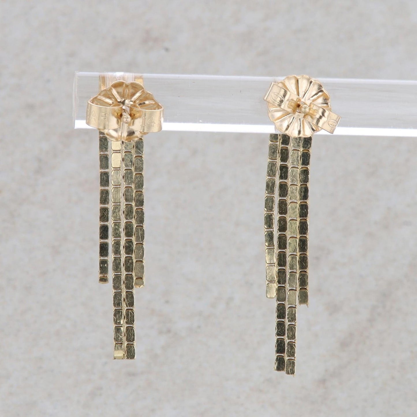 14k Yellow Gold Four Strand Dangle Box Style Chain Earrings 1.85g