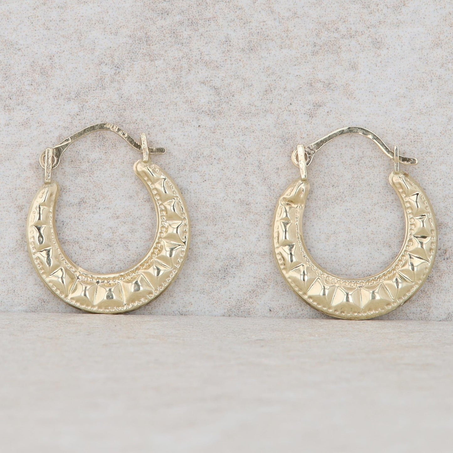 10k Yellow Gold textured Hoop Earrings, 0.5g
