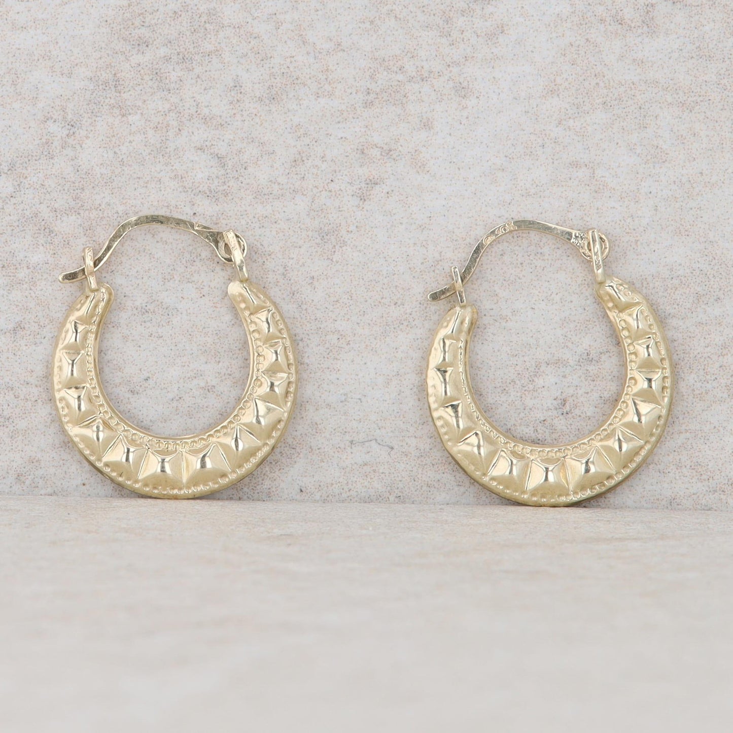 10k Yellow Gold textured Hoop Earrings, 0.5g