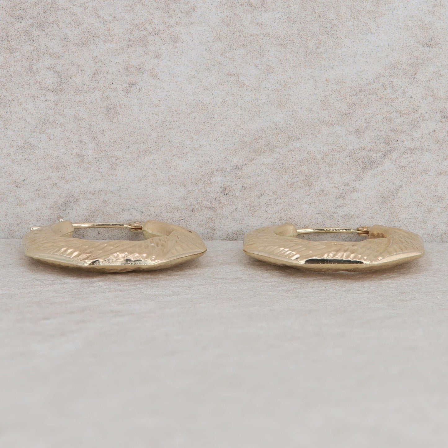 14k Yellow Gold Octagon Textured Hoop Earrings, 2.0g
