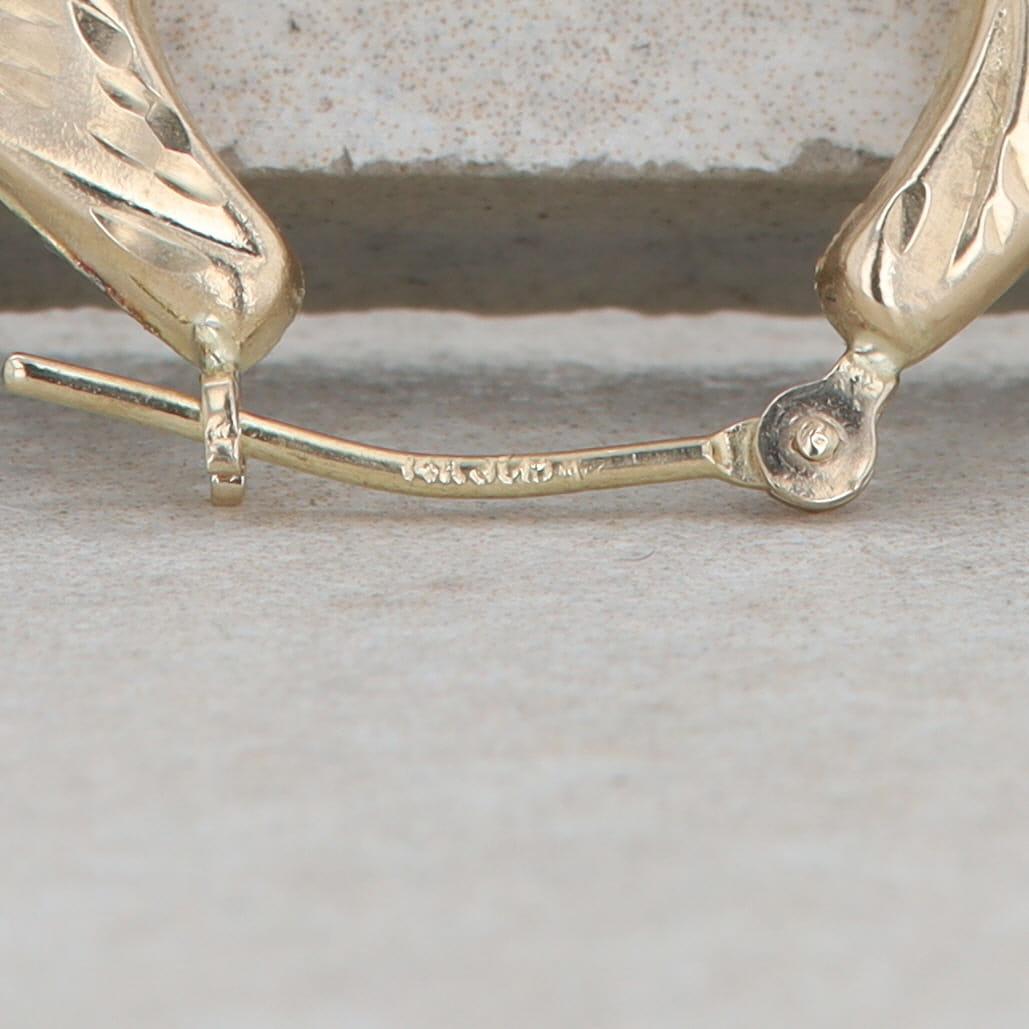 14k Yellow Gold Octagon Textured Hoop Earrings, 2.0g