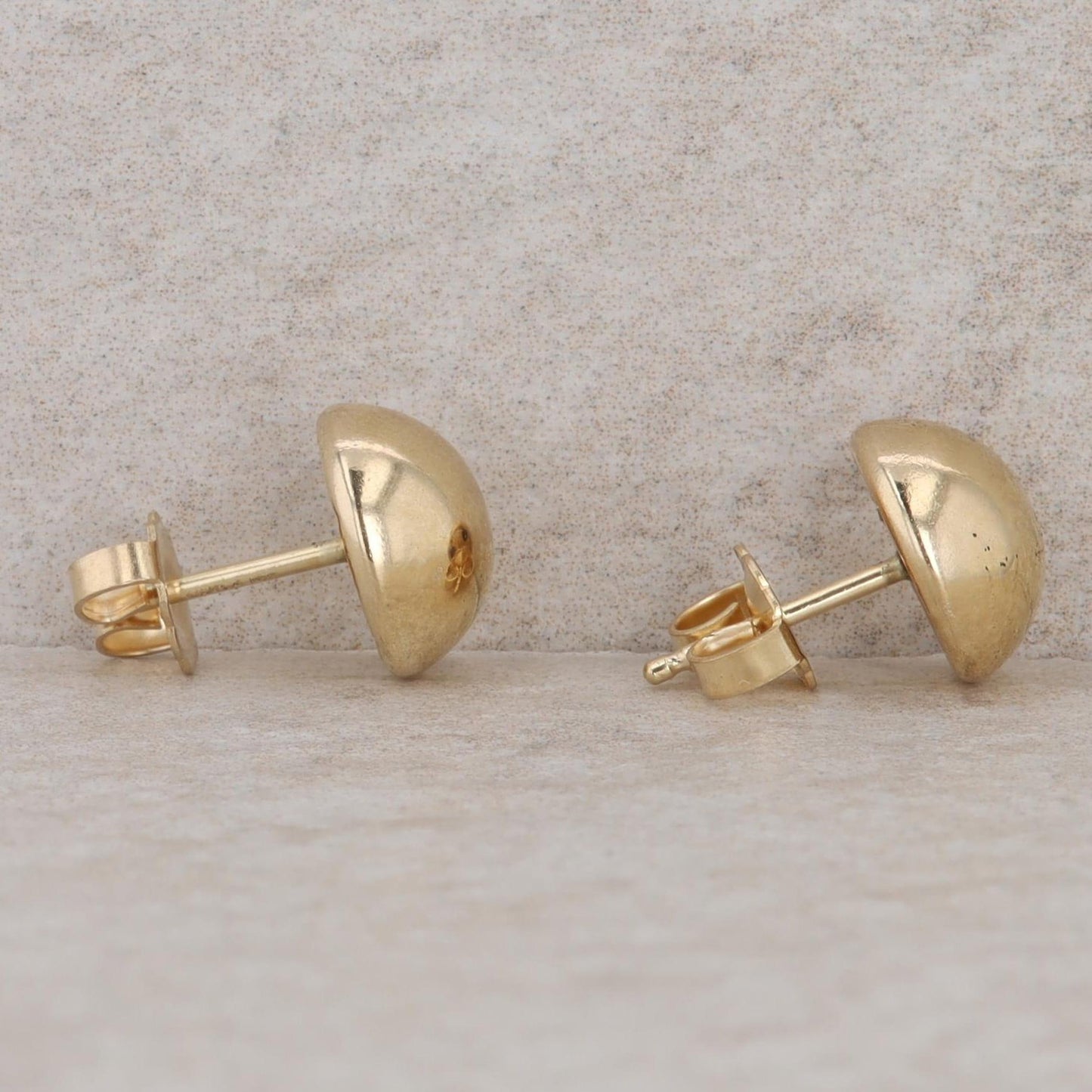 14k Yellow Gold Domed Button High Polish Stud Earrings, 1.4g