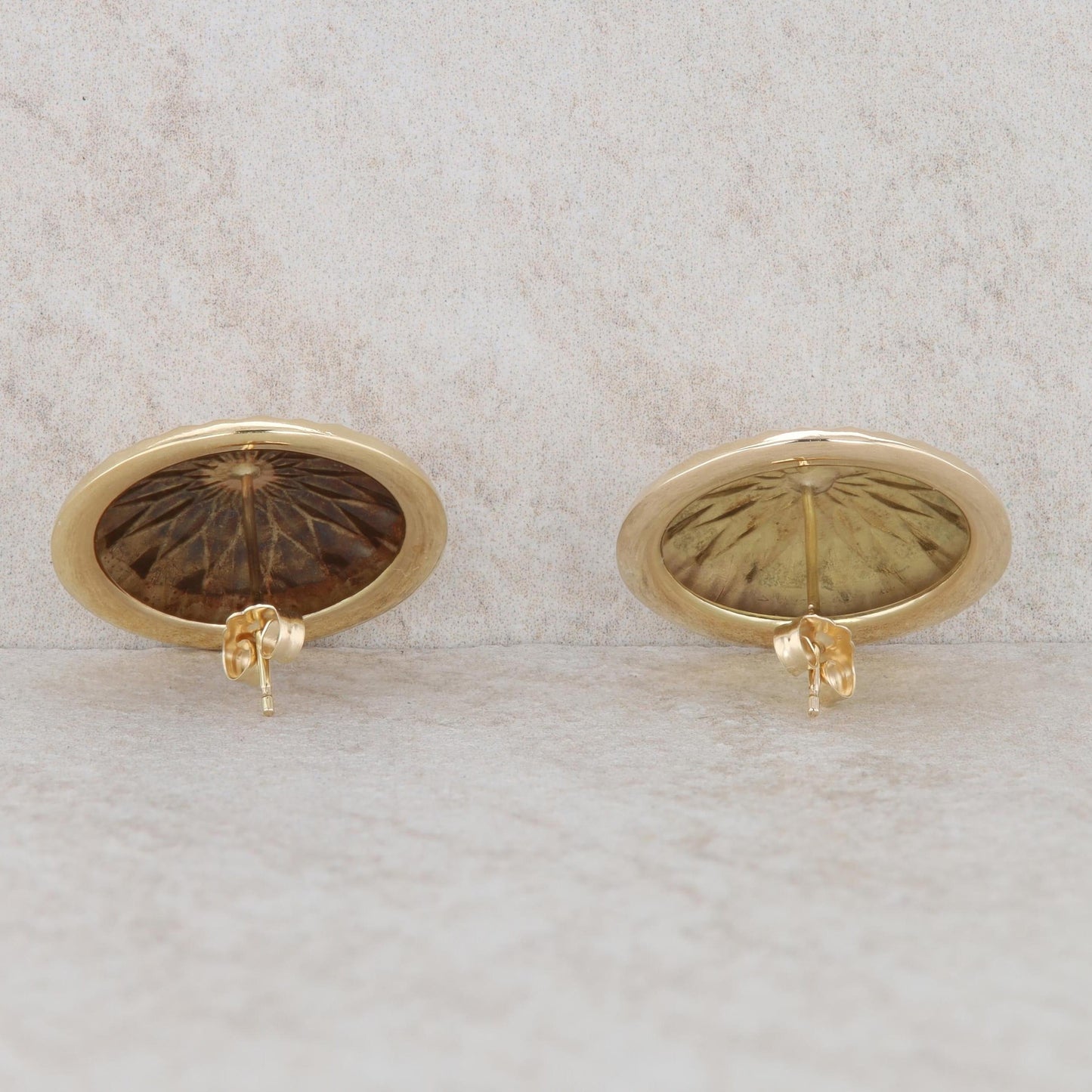 14k Yellow Gold Round Diamond Cut Disc Stud Earrings, 3.3g