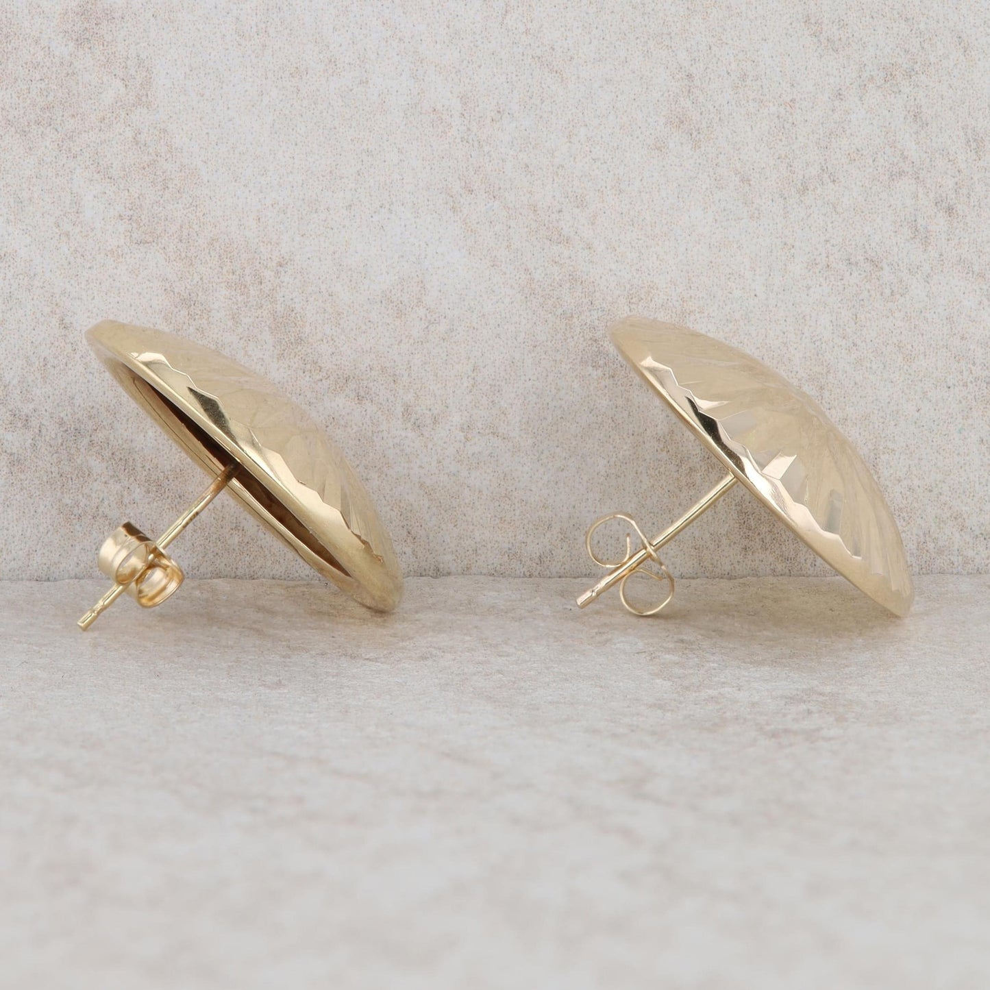 14k Yellow Gold Round Diamond Cut Disc Stud Earrings, 3.3g