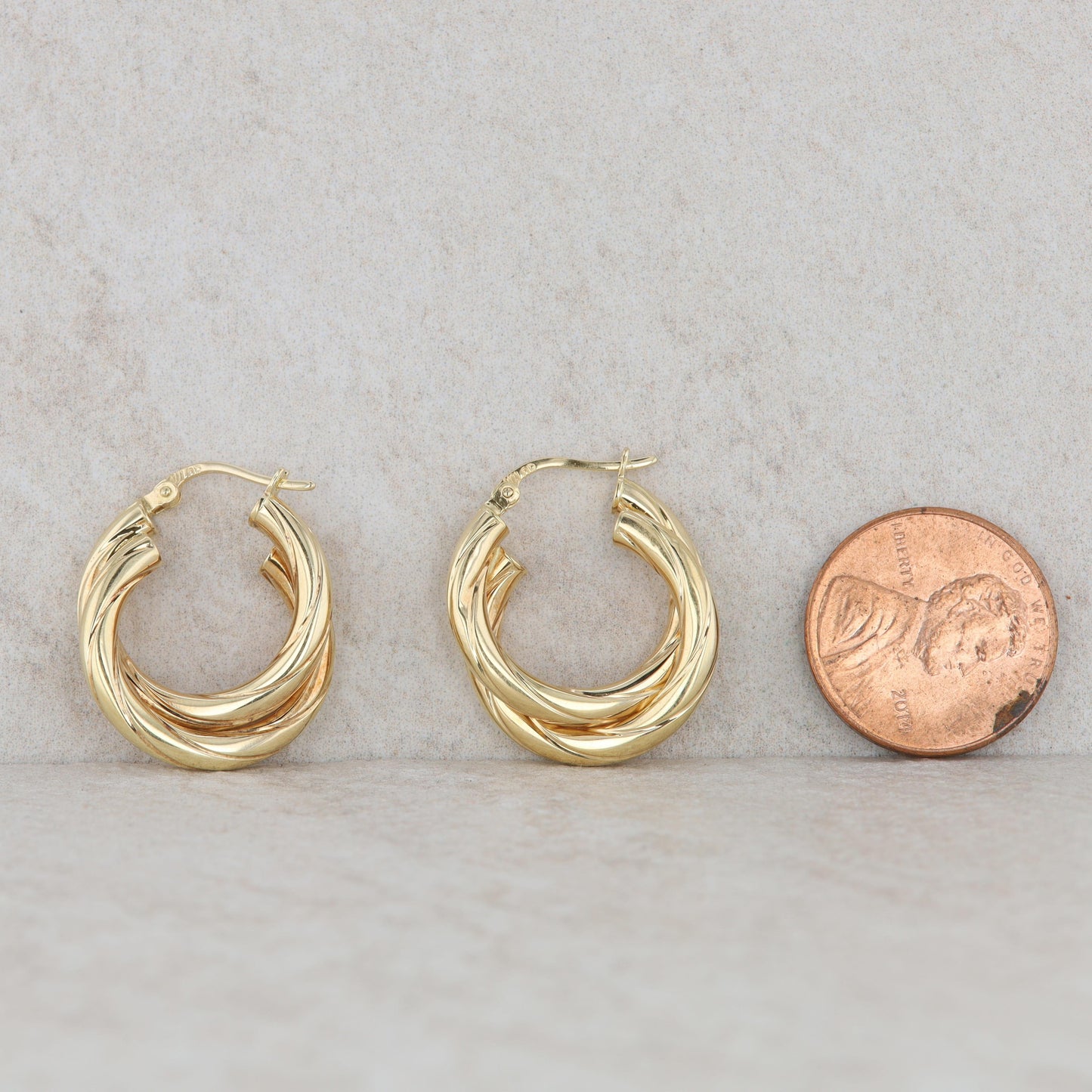 18k Yellow Gold Ribbed Twist Double 3mm Hoop Earrings, 2.5g