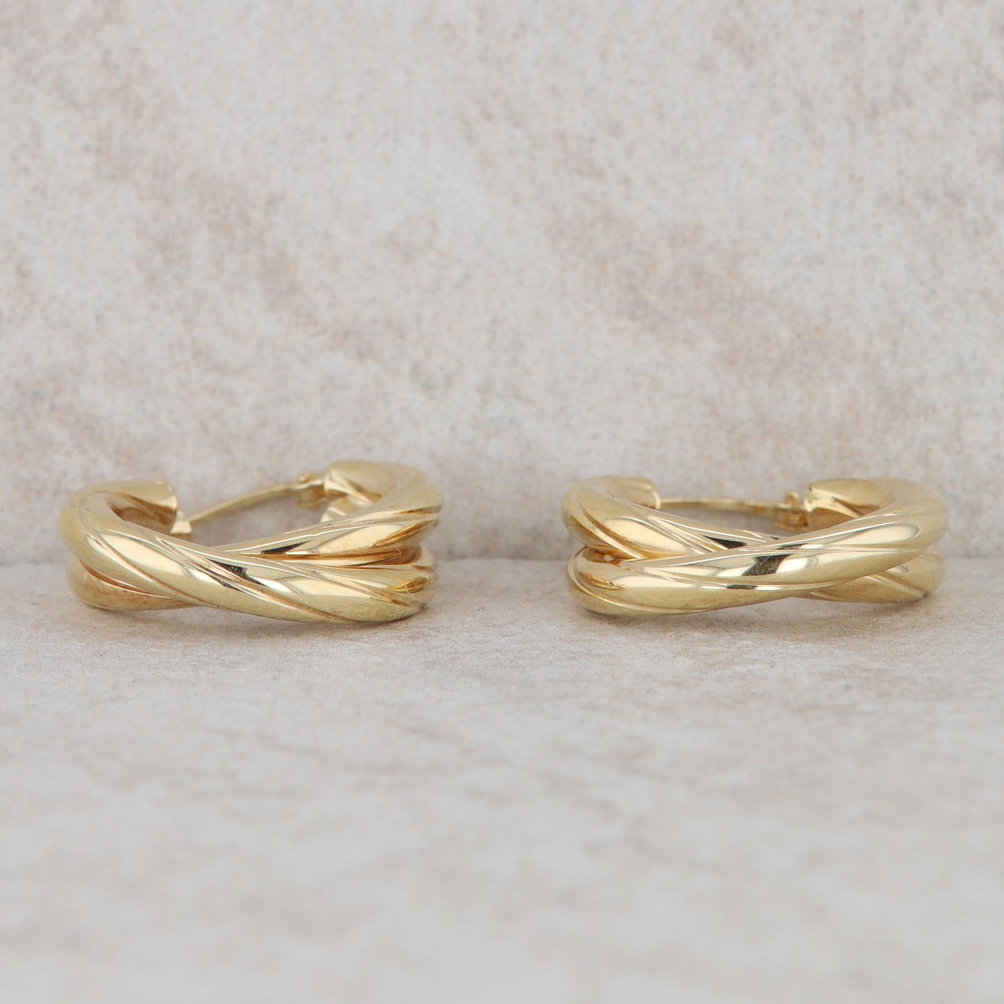 18k Yellow Gold Ribbed Twist Double 3mm Hoop Earrings, 2.5g