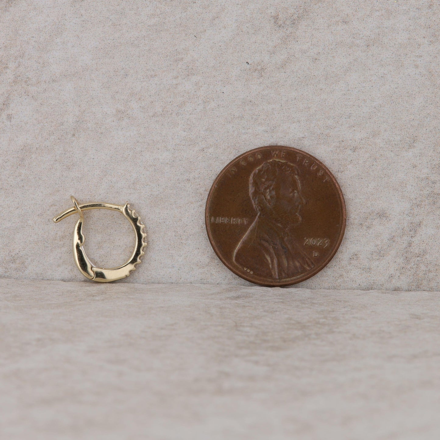 14k Yellow Gold Diamond Huggie Earrings
