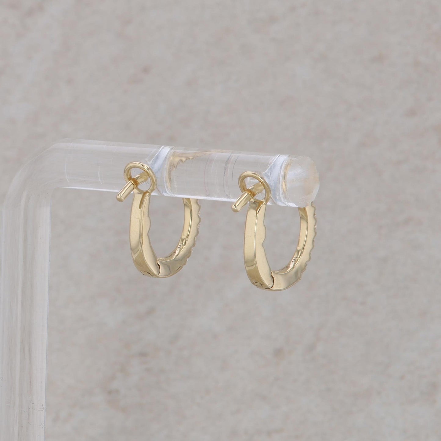 14k Yellow Gold Diamond Huggie Earrings