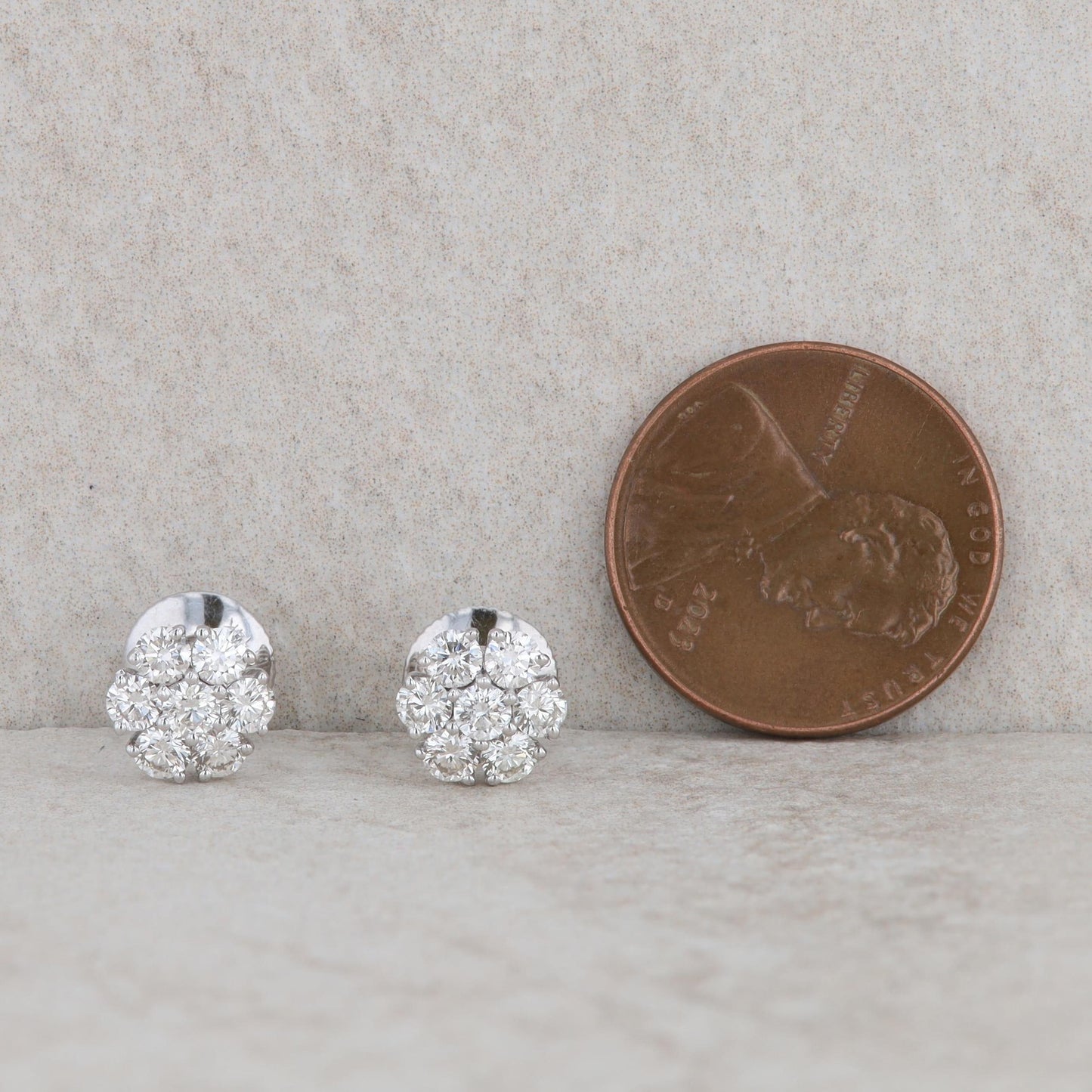 14k White Gold Cluster Diamond Stud Earrings