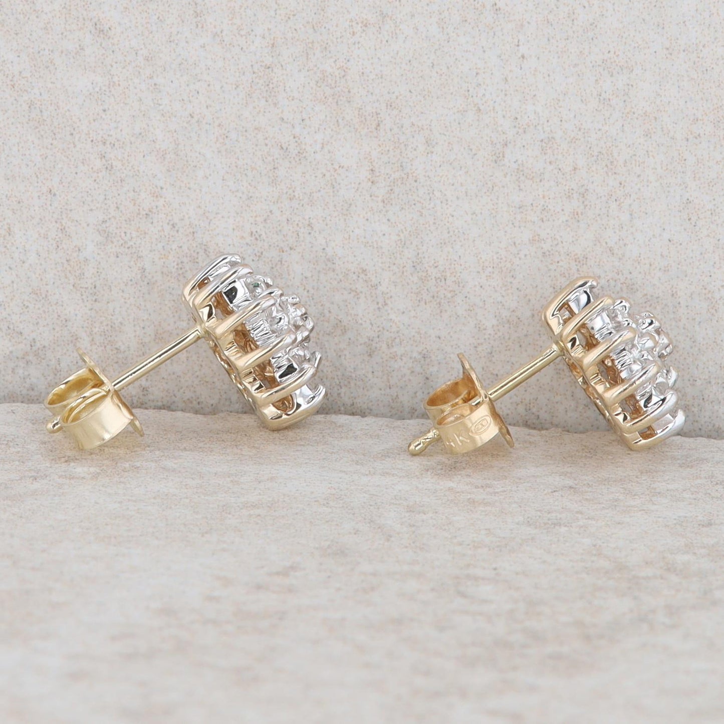 14k Yellow Gold Diamond Cluster Stud Earrings