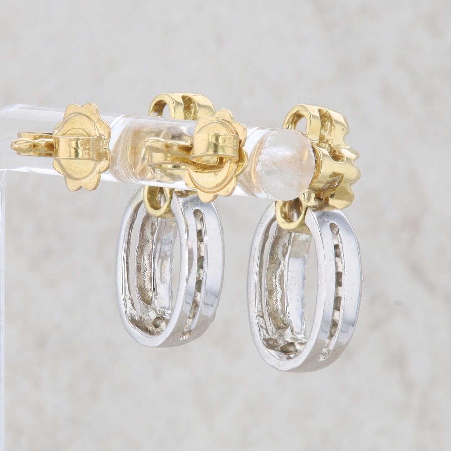 18k Two-Tone Gold Diamond Loop Textured Drop Earrings