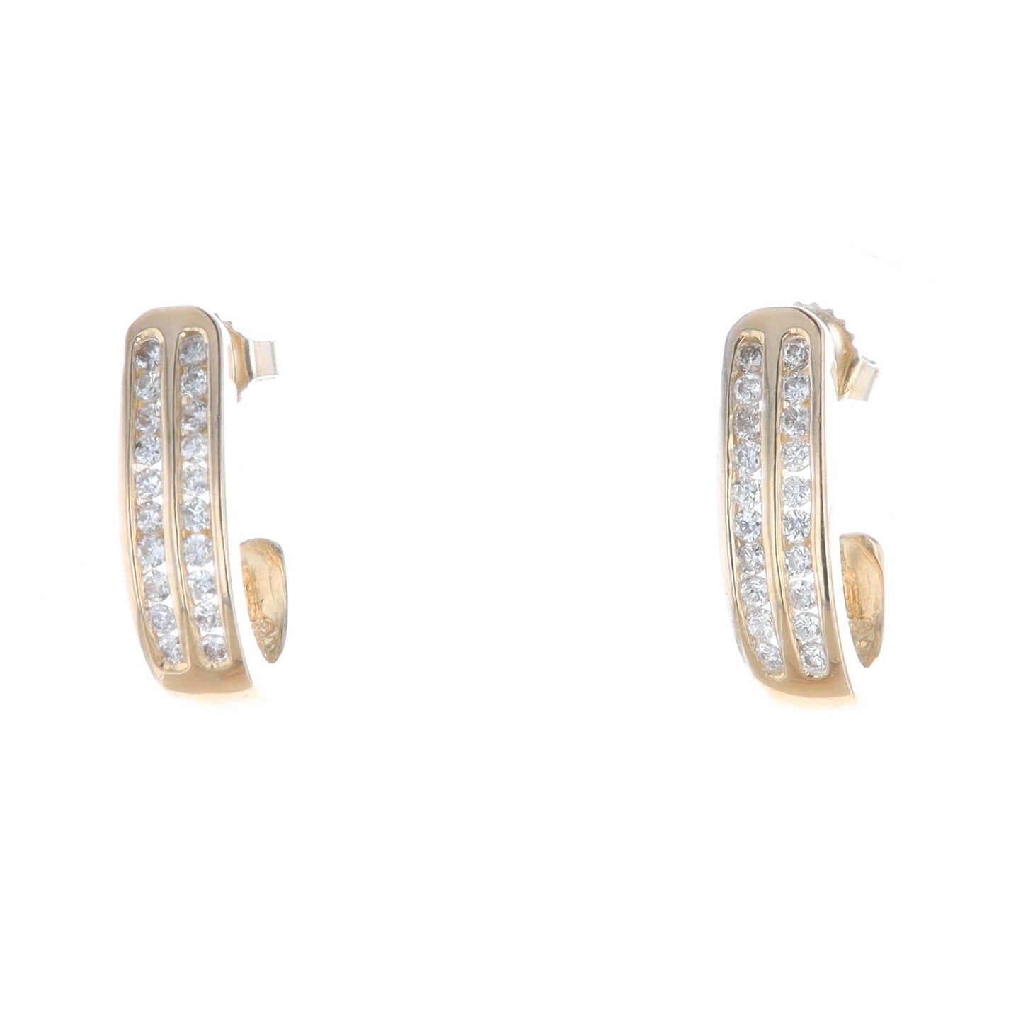 14k Yellow Gold 3/8 Carat Diamond "J" Hoop Stud Earrings
