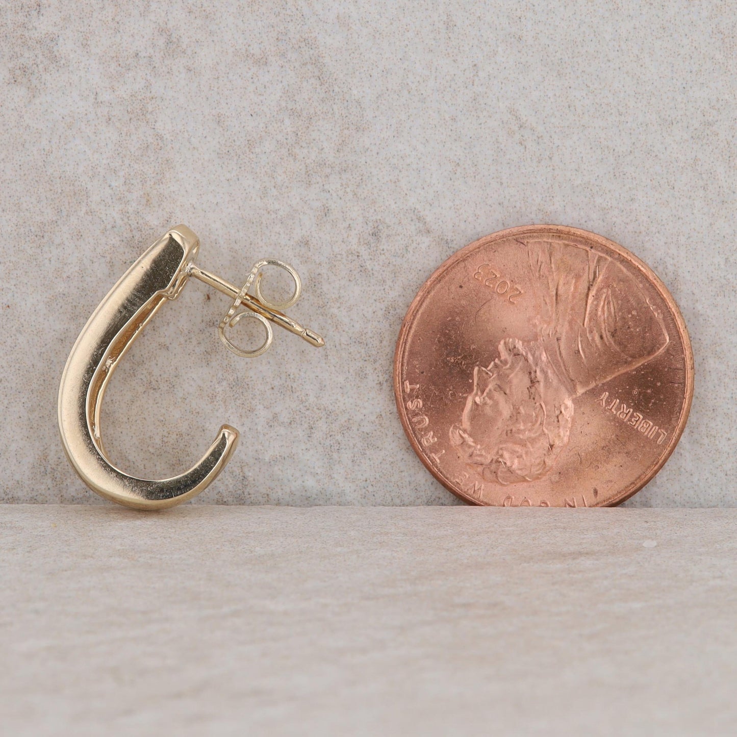 14k Yellow Gold 3/8 Carat Diamond "J" Hoop Stud Earrings