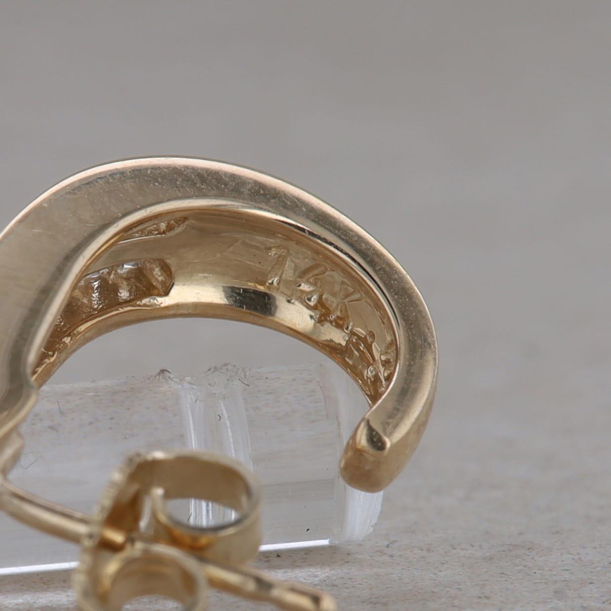 14k Yellow Gold 3/8 Carat Diamond "J" Hoop Stud Earrings