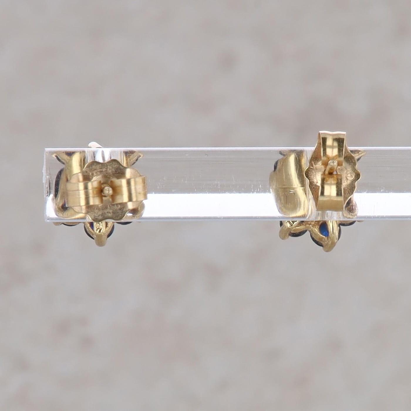14k Yellow Gold Sapphire and Diamond Stud Earrings