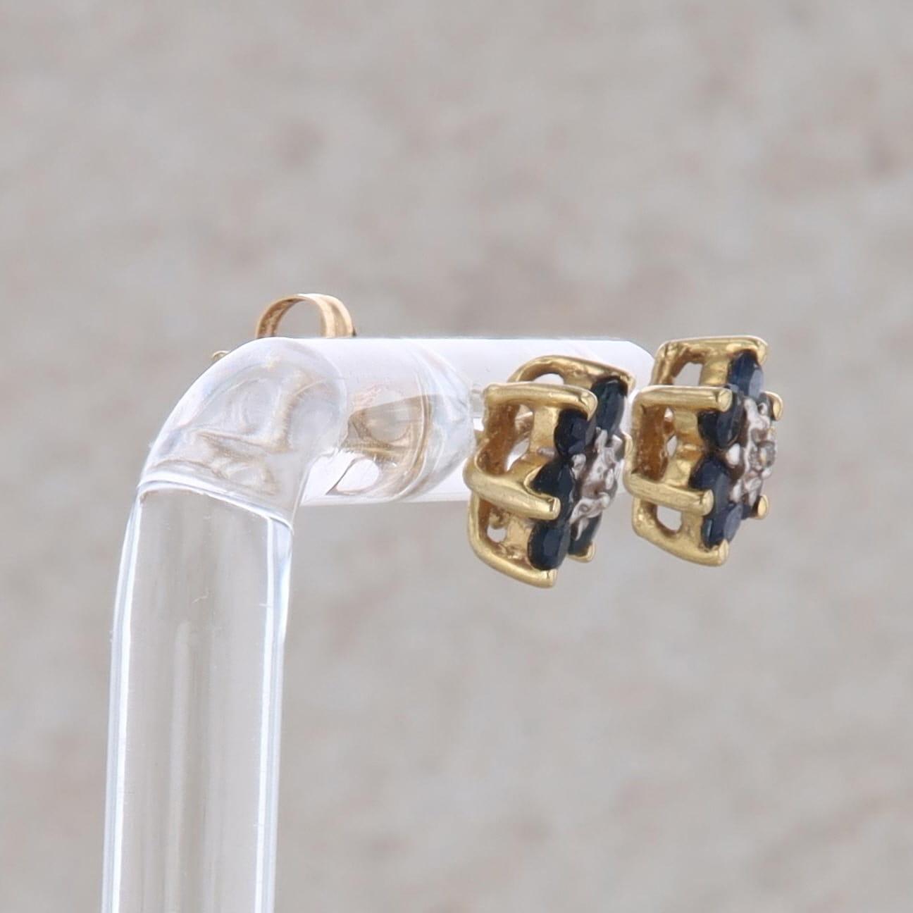 14k Yellow Gold Sapphire and Diamond Stud Earrings