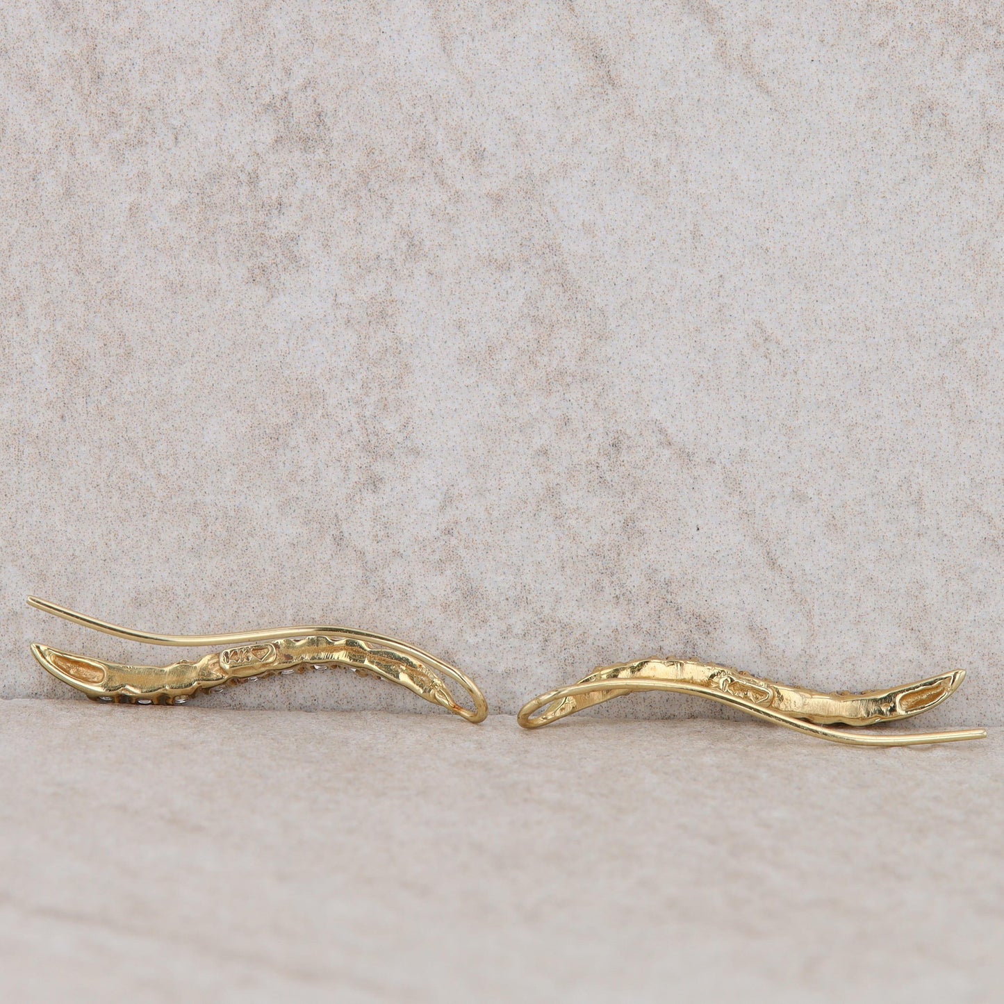 14k Yellow Gold Threader Shepherds Hook Cubic Zirconia Earrings