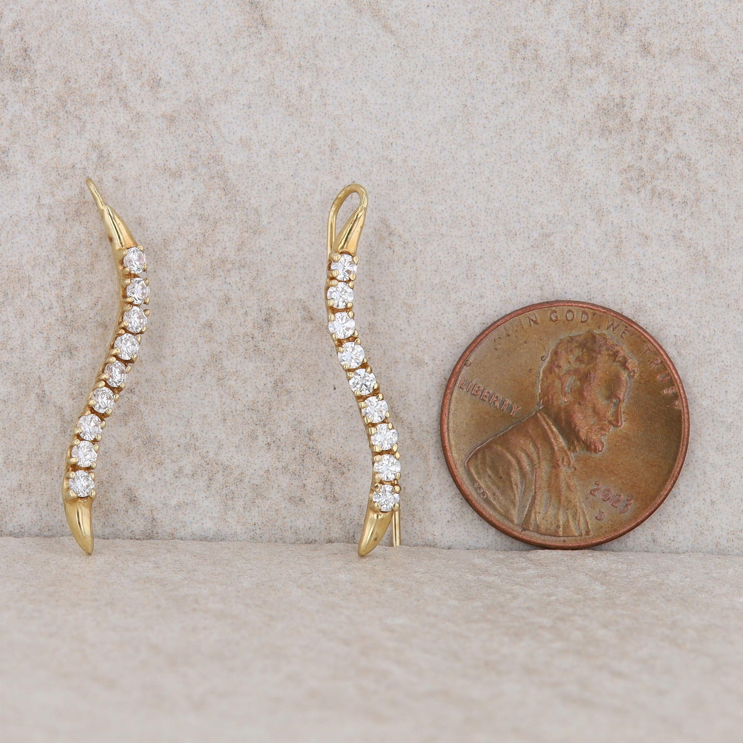 14k Yellow Gold Threader Shepherds Hook Cubic Zirconia Earrings