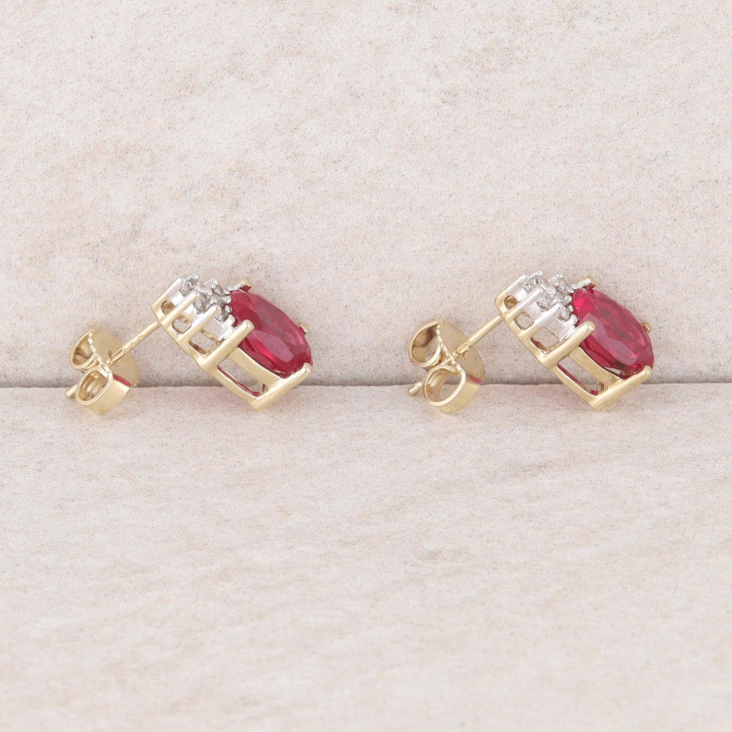 10k Yellow and White Gold Lab Grown Pink Sapphire and Diamond Earrings