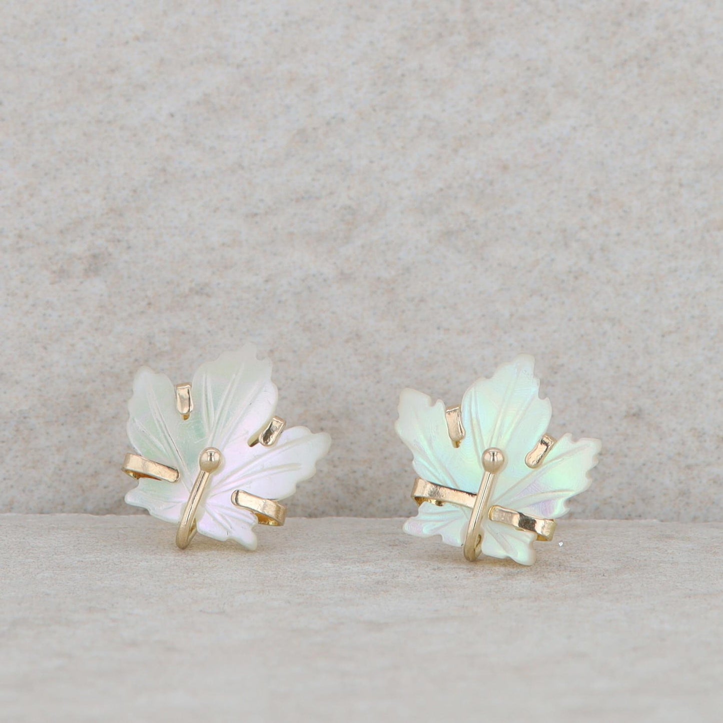 14k Yellow Gold Mother of Pearl Leaf Stud Earrings